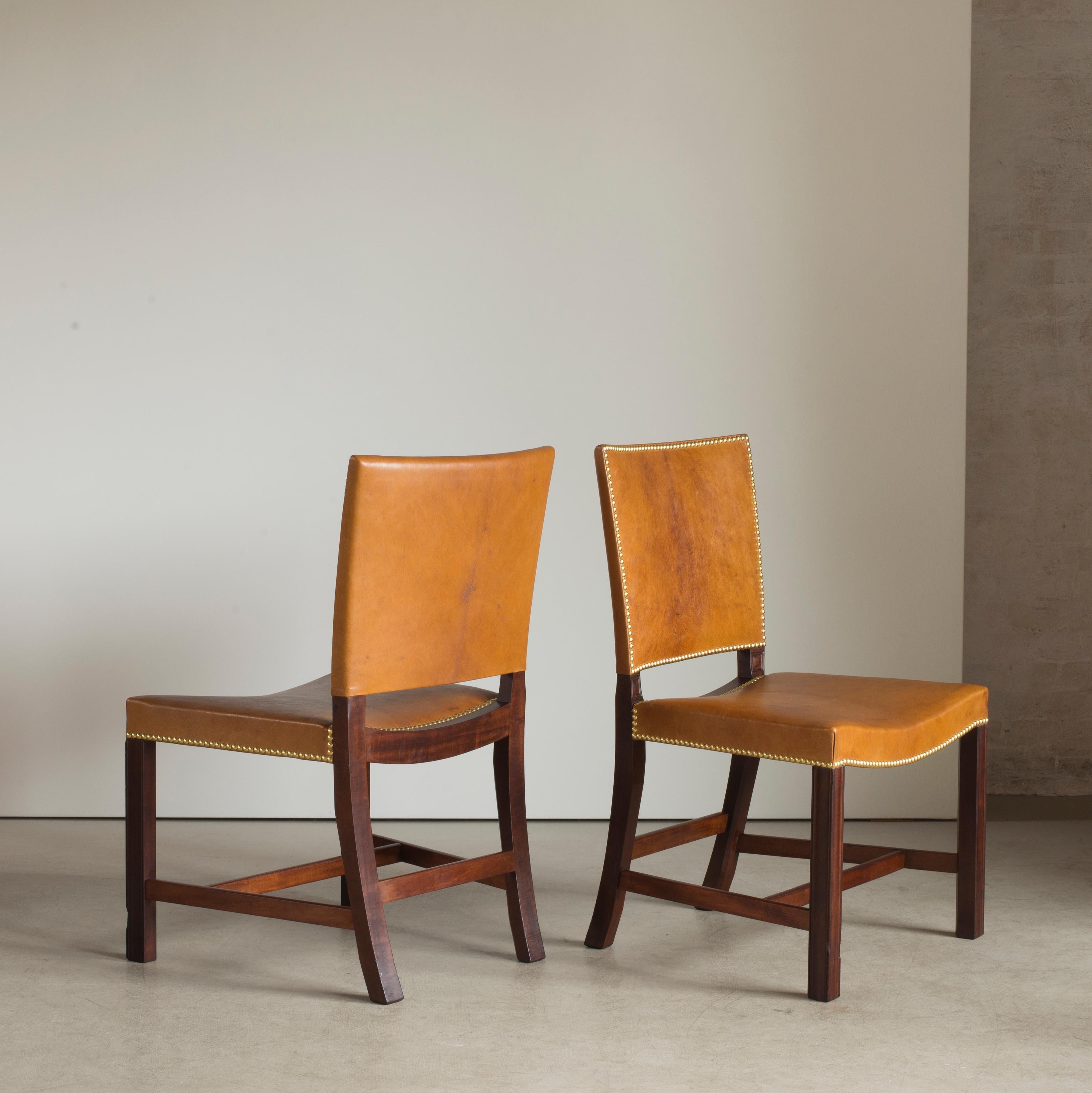 Scandinavian Modern Kaare Klint Red Chairs of Cuban Mahogany and Niger Leather