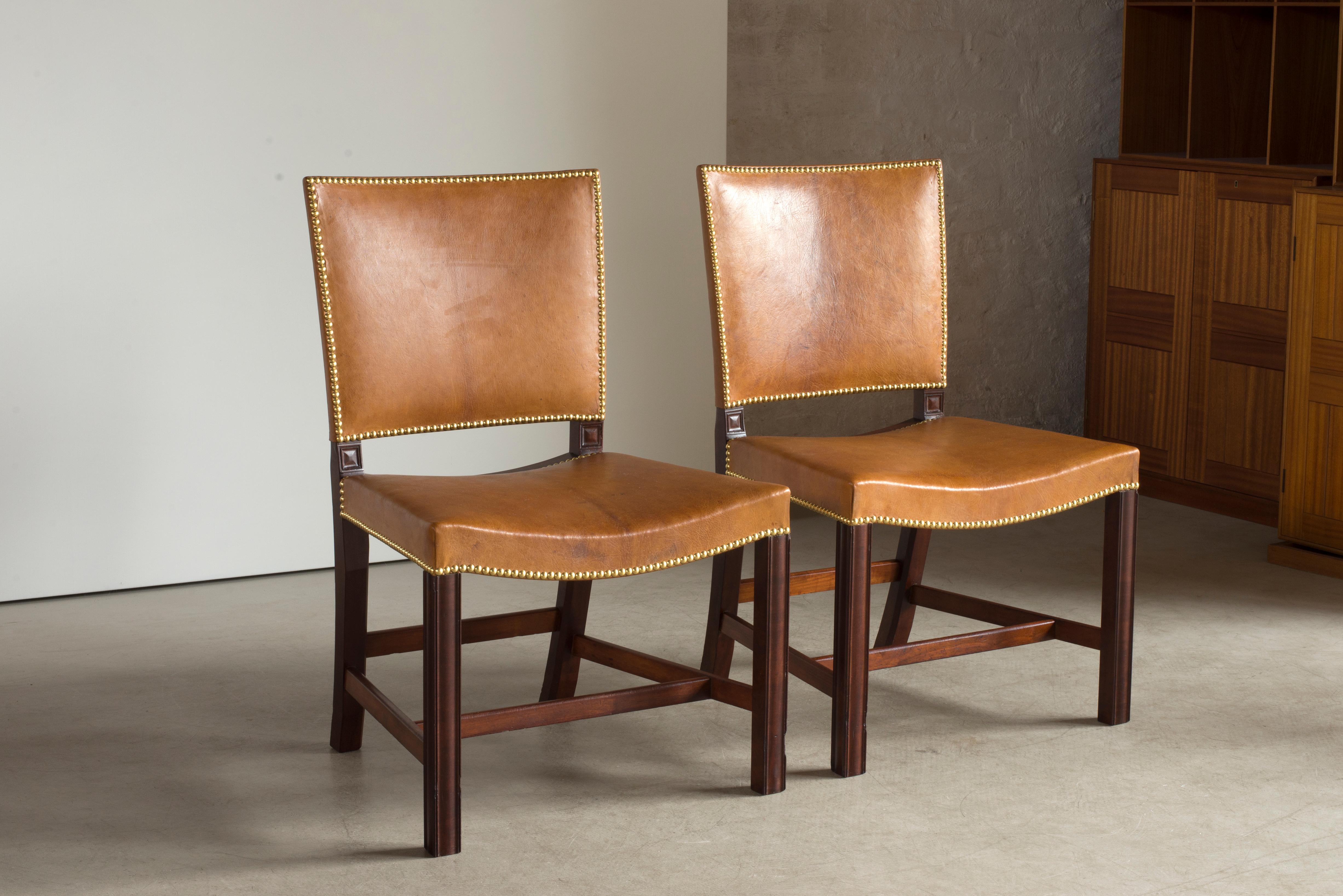 Danish Kaare Klint Red Chairs of Cuban Mahogany and Niger Leather