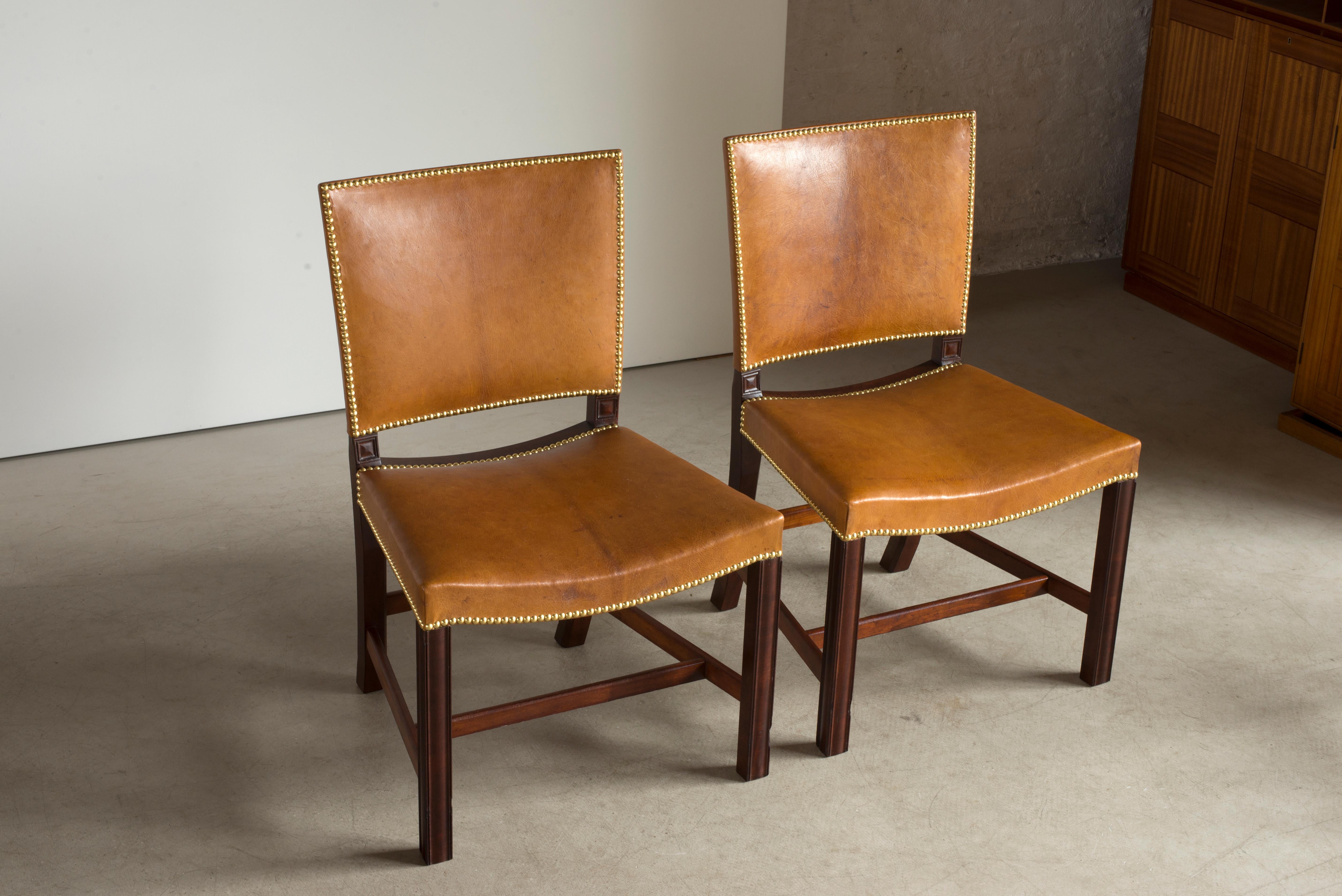 Polished Kaare Klint Red Chairs of Cuban Mahogany and Niger Leather