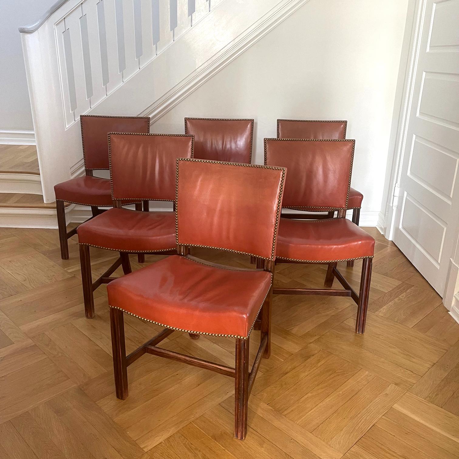 Leather Kaare Klint Red Chairs, Rud Rasmussen, Denmark, 1950s