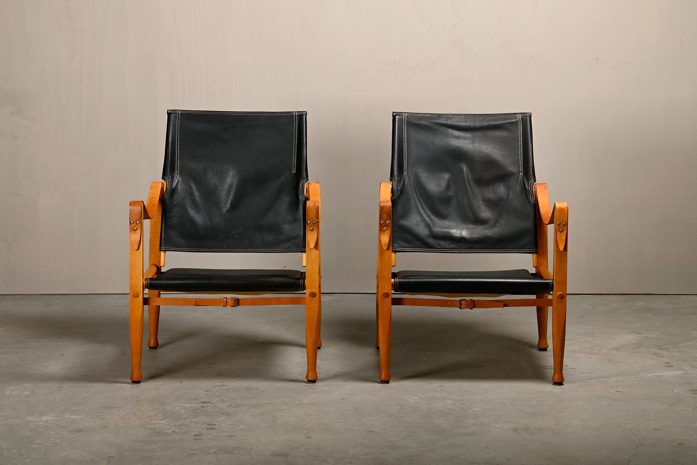 Scandinavo moderno Sedia Safari di Kaare Klint in pelle nera e frassino per Rud Rasmussen, Danimarca in vendita