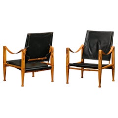 Kaare Klint Safari Chair in Black Leather and Ash for Rud Rasmussen, Denmark