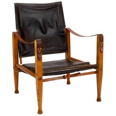 Kaare Klint Safari Chair in Black Leather by Rud Rasmussen, Denmark, 1960s