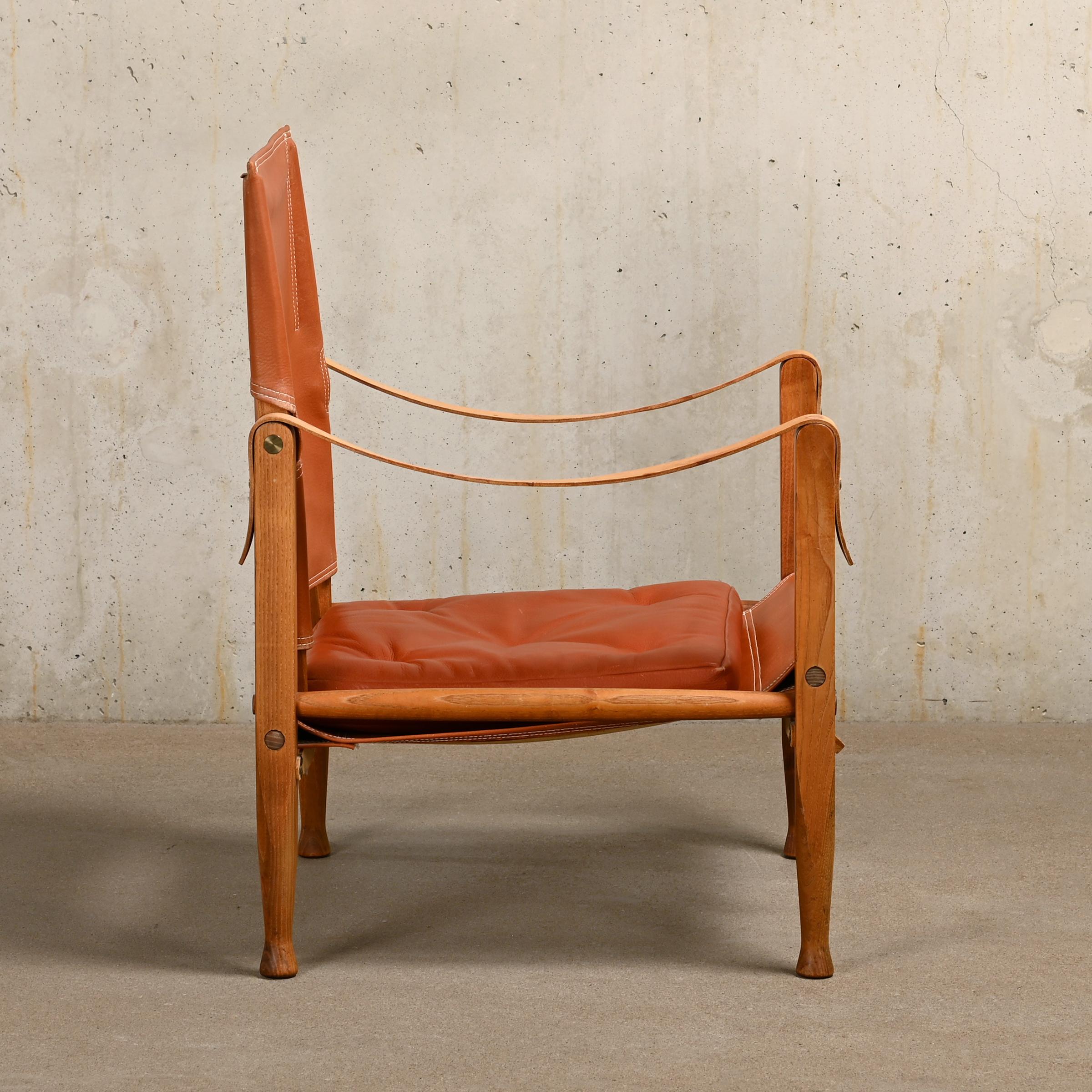 Kaare Klint Safari Chair in Brown Leather and Ash for Rud Rasmussen, Denmark In Good Condition In Amsterdam, NL