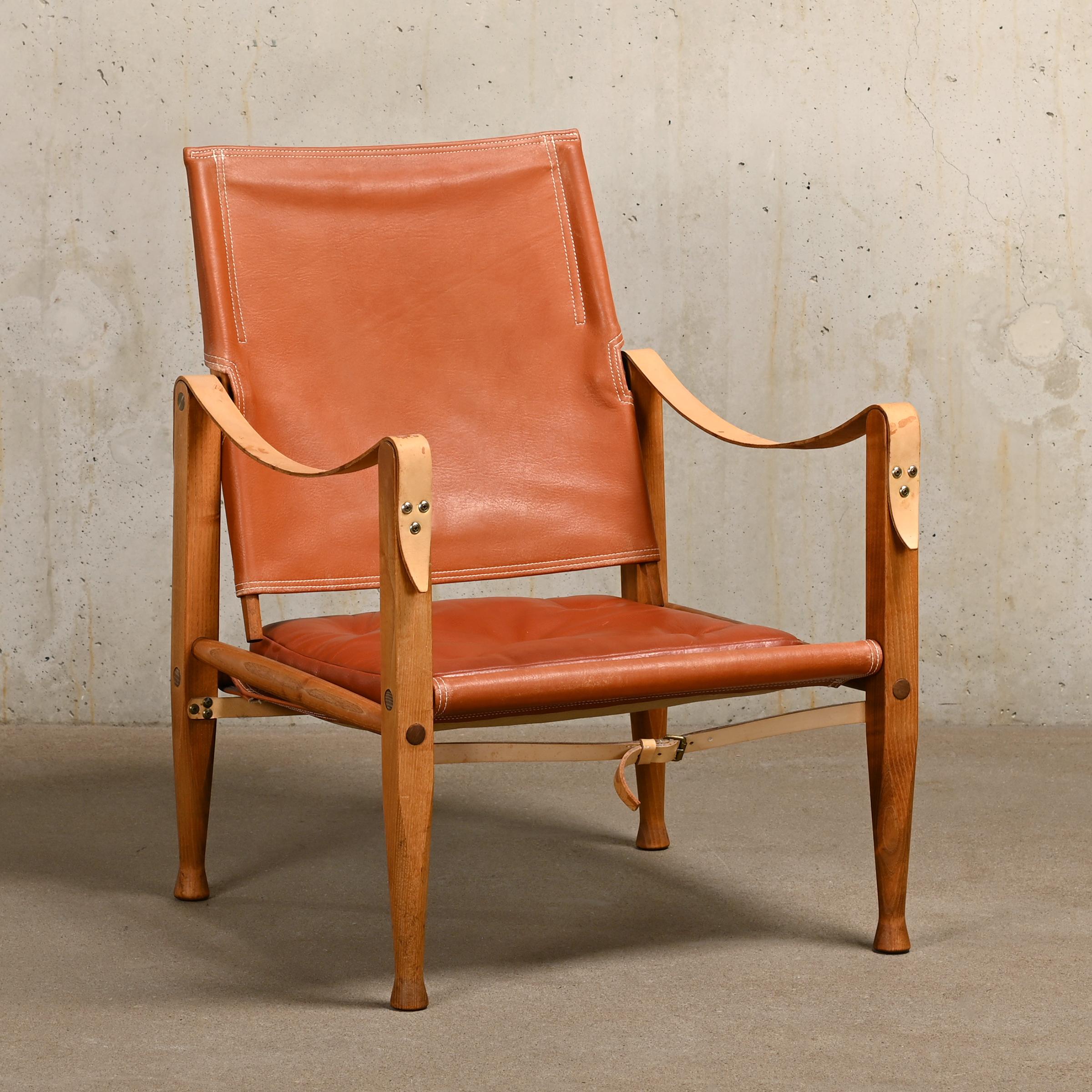 Kaare Klint Safari Chair in Brown Leather and Ash for Rud Rasmussen, Denmark 1