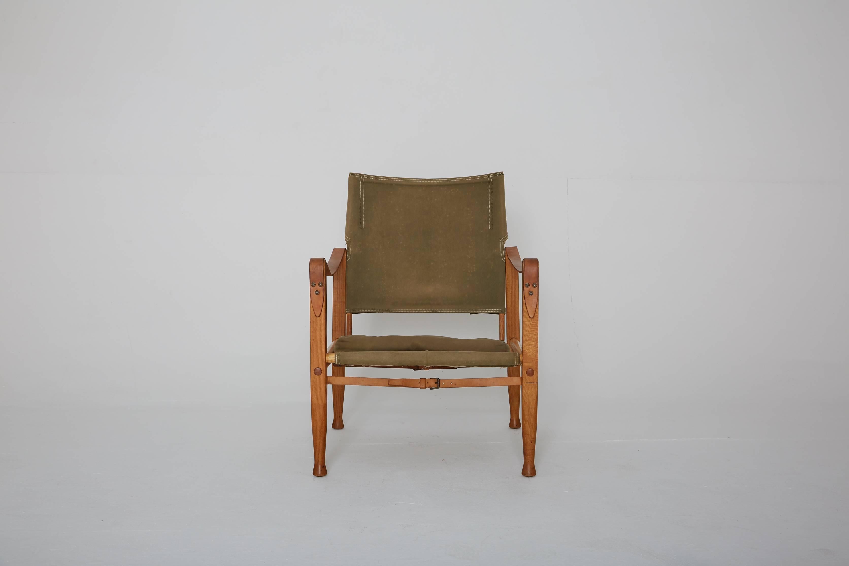 Mid-Century Modern Kaare Klint Safari Chair in Canvas, Made by Rud Rasmussen, Denmark, 1960s