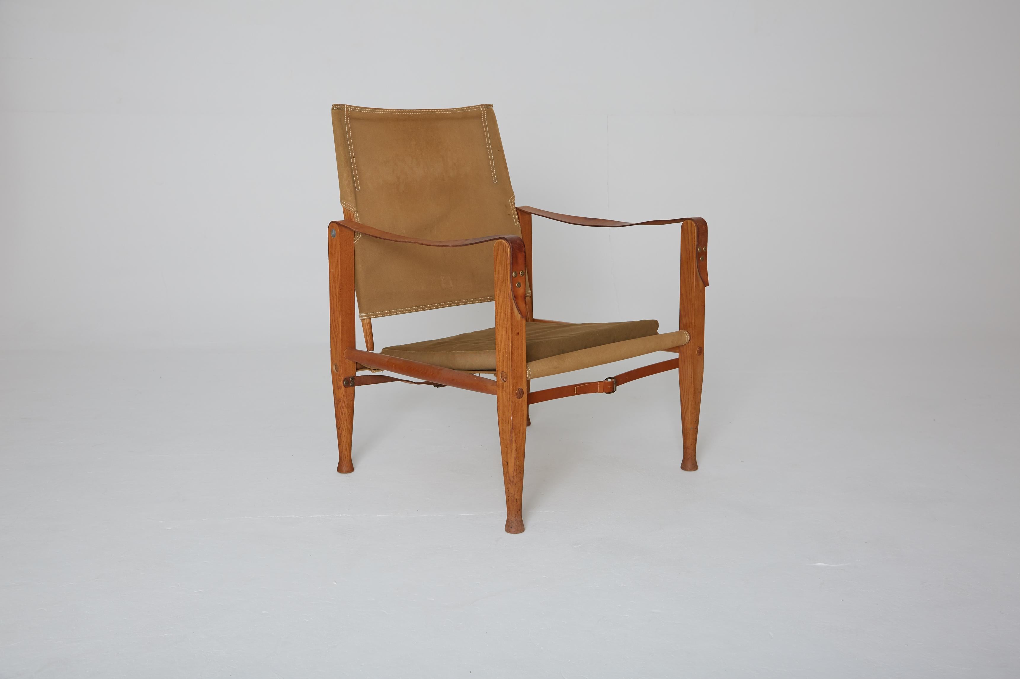 Mid-Century Modern Kaare Klint Safari Chair in Canvas, Made by Rud Rasmussen, Denmark, 1960s