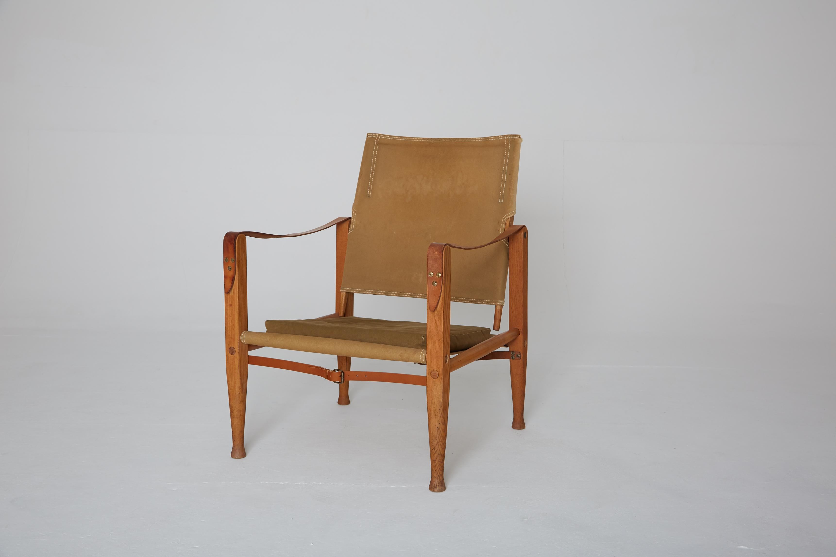 Kaare Klint Safari Chair in Canvas, Made by Rud Rasmussen, Denmark, 1960s In Good Condition In London, GB