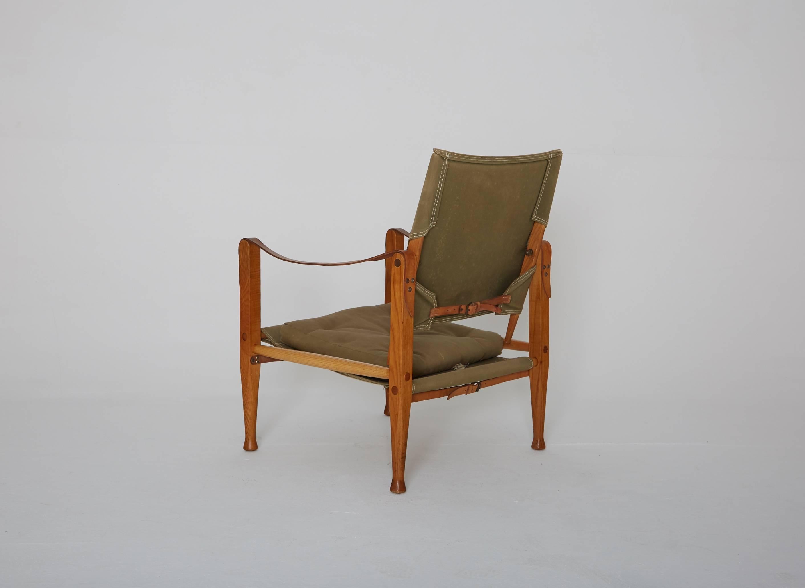 Leather Kaare Klint Safari Chair in Canvas, Made by Rud Rasmussen, Denmark, 1960s
