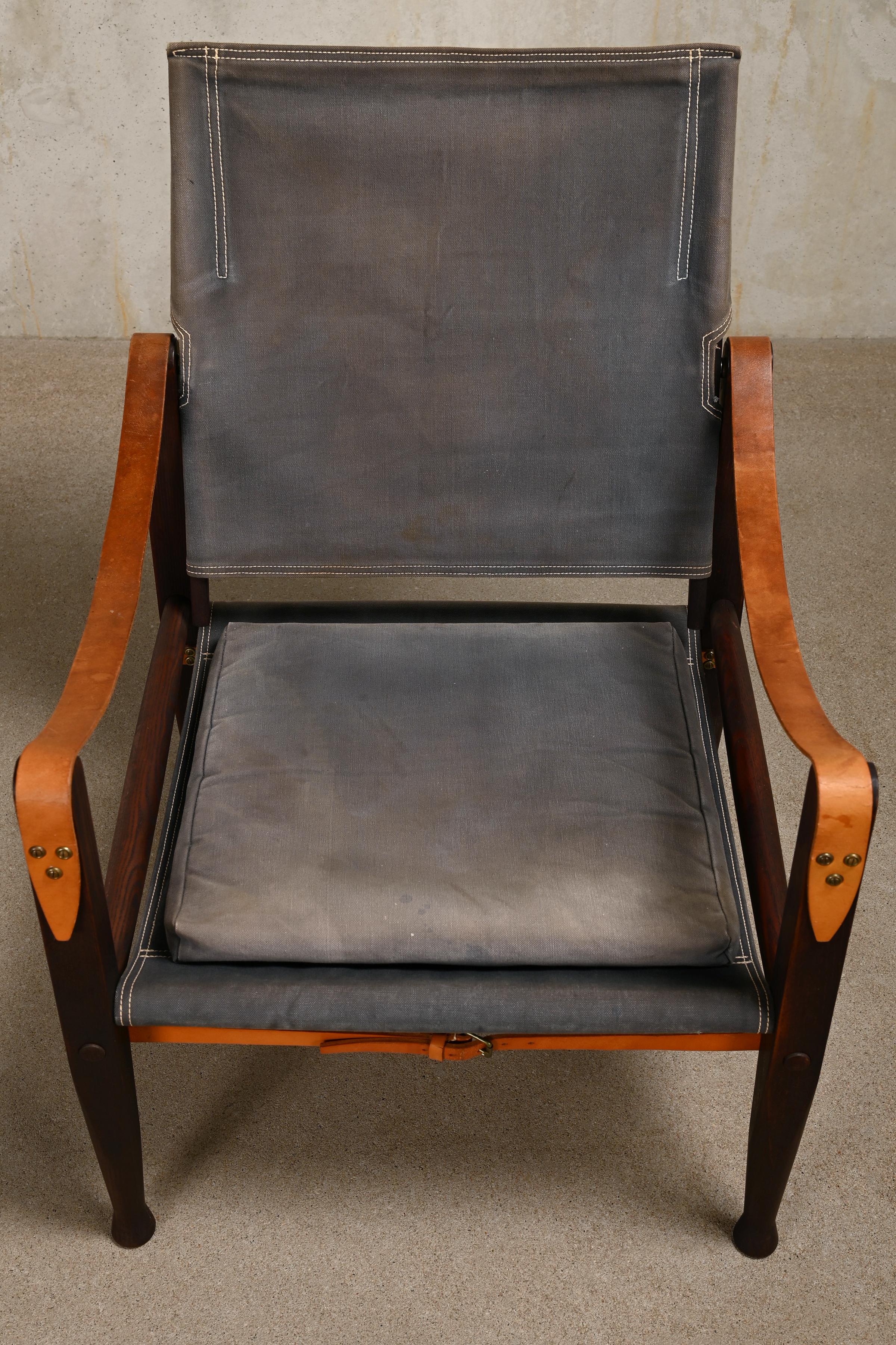 Kaare Klint Safari Chair in Grey Canvas and Dark Stained Ash for Rud Rasmussen 4