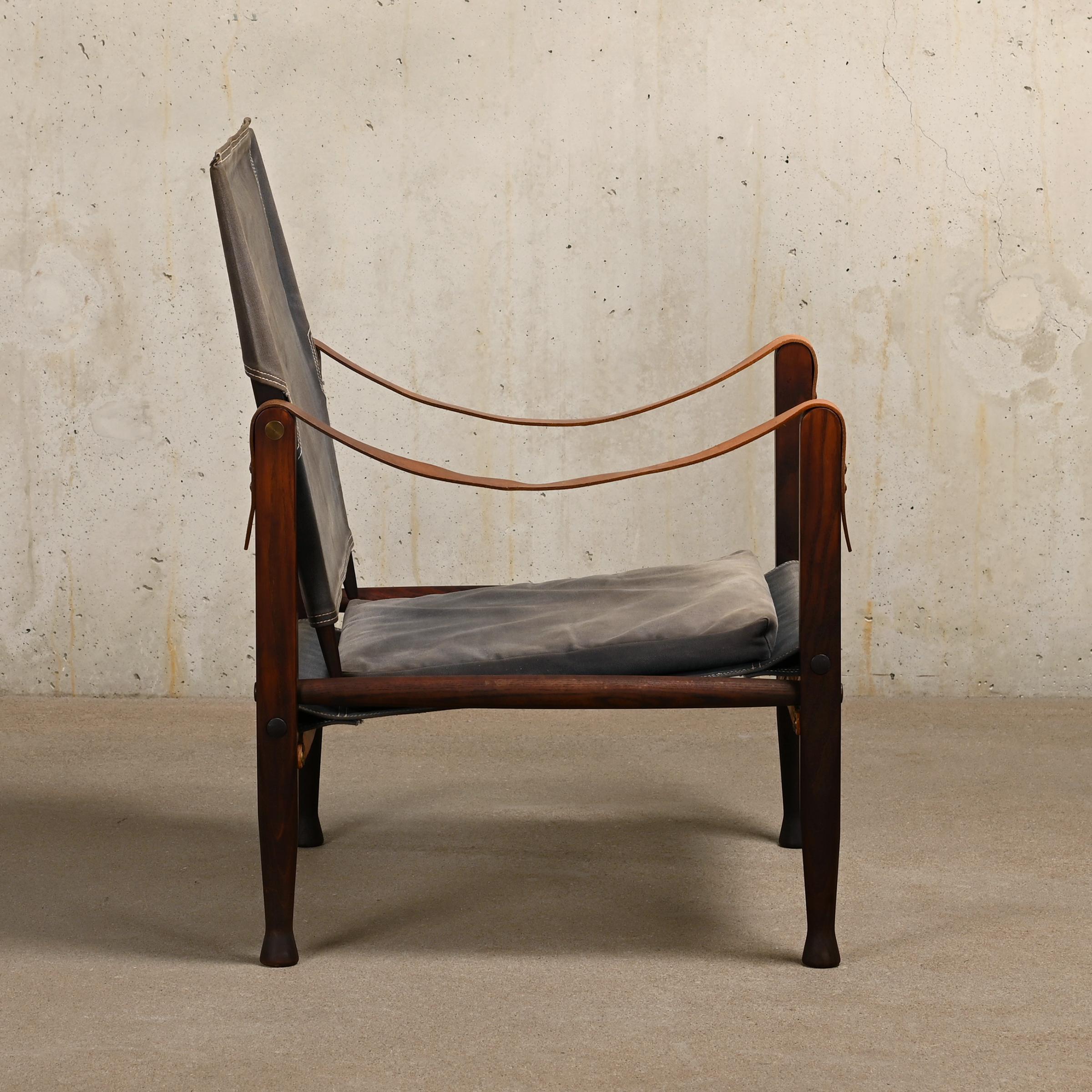 Kaare Klint Safari Chair in Grey Canvas and Dark Stained Ash for Rud Rasmussen 1