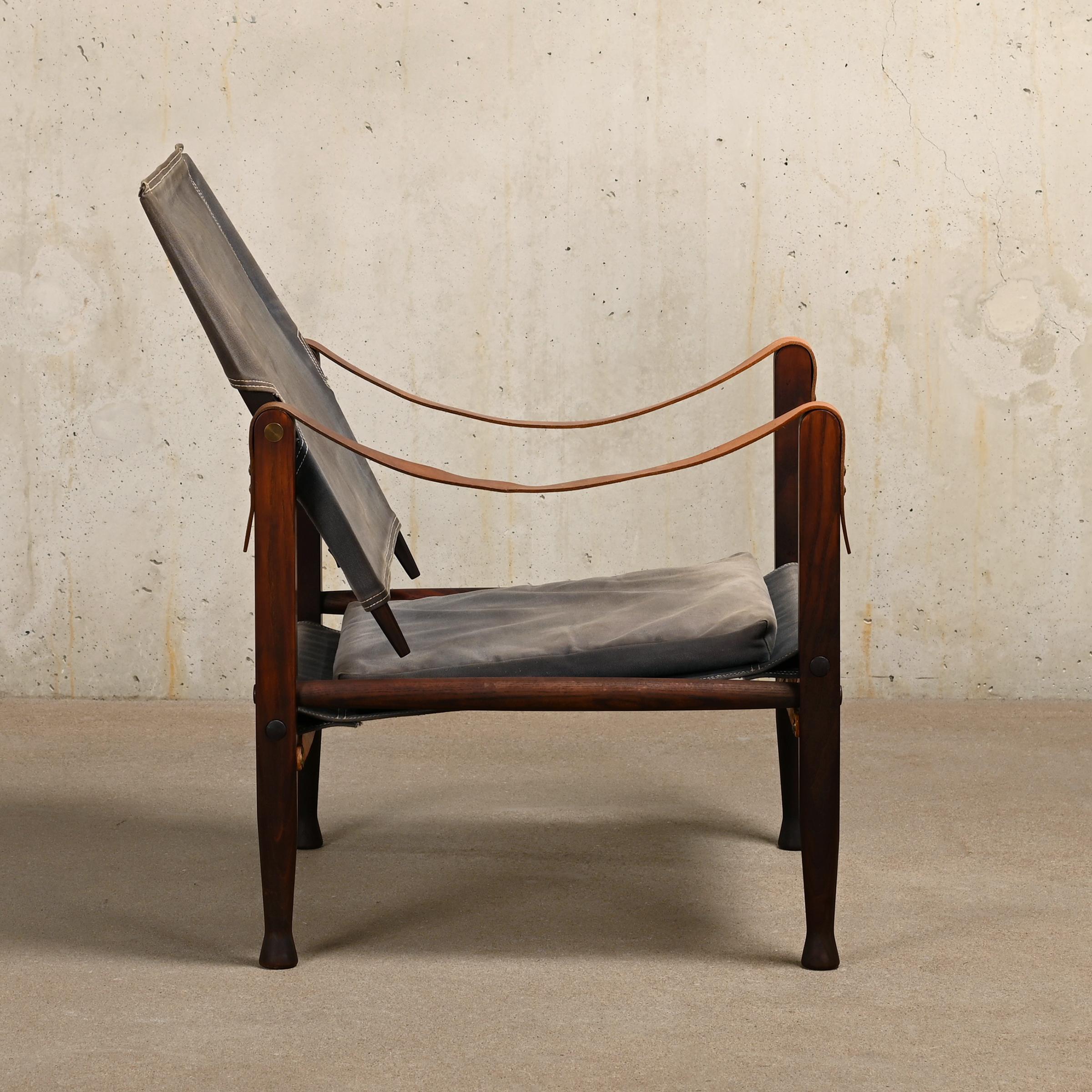 Kaare Klint Safari Chair in Grey Canvas and Dark Stained Ash for Rud Rasmussen 2