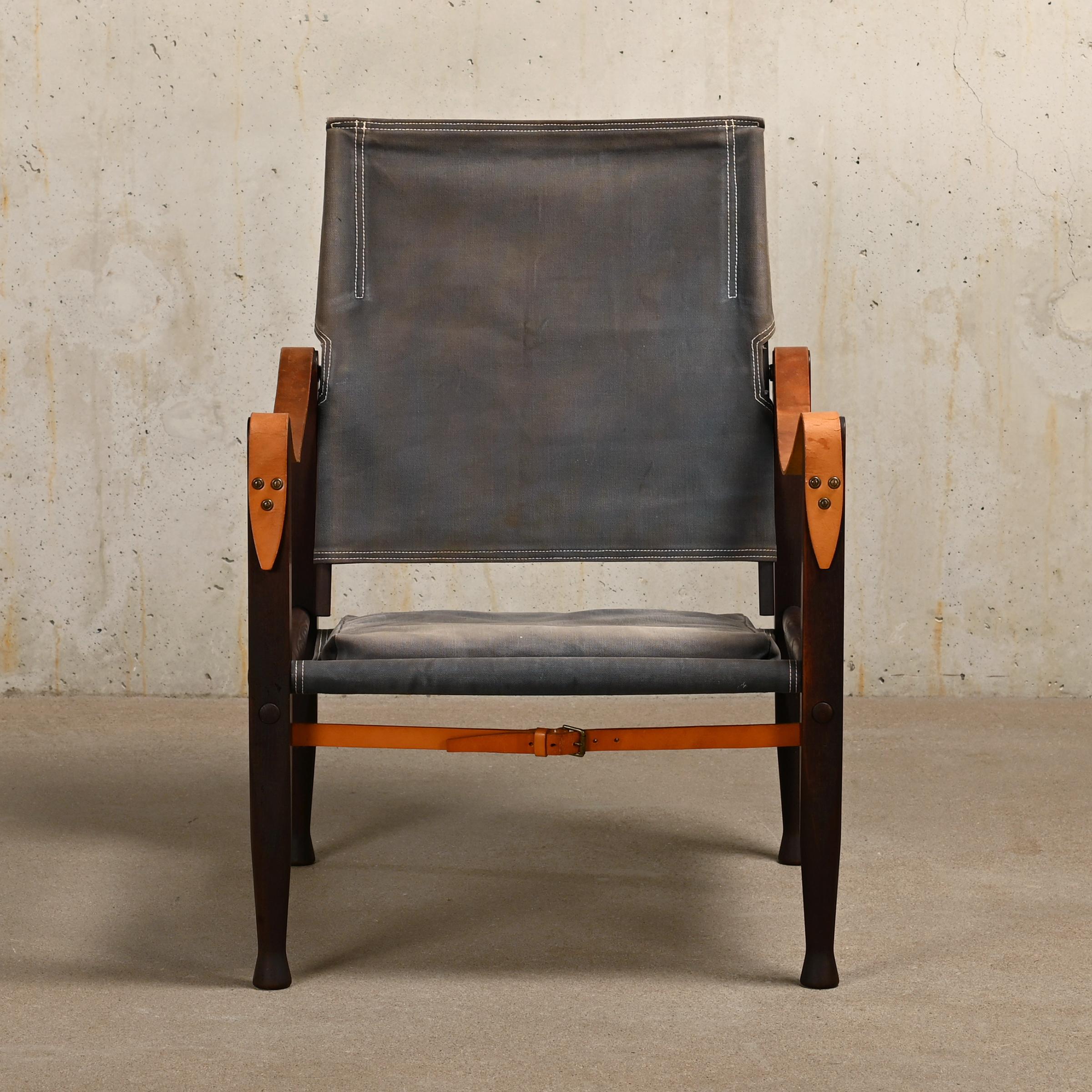 Kaare Klint Safari Chair in Grey Canvas and Dark Stained Ash for Rud Rasmussen 3