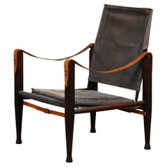 Kaare Klint Safari Chair in Grey Canvas and Dark Stained Ash for Rud Rasmussen