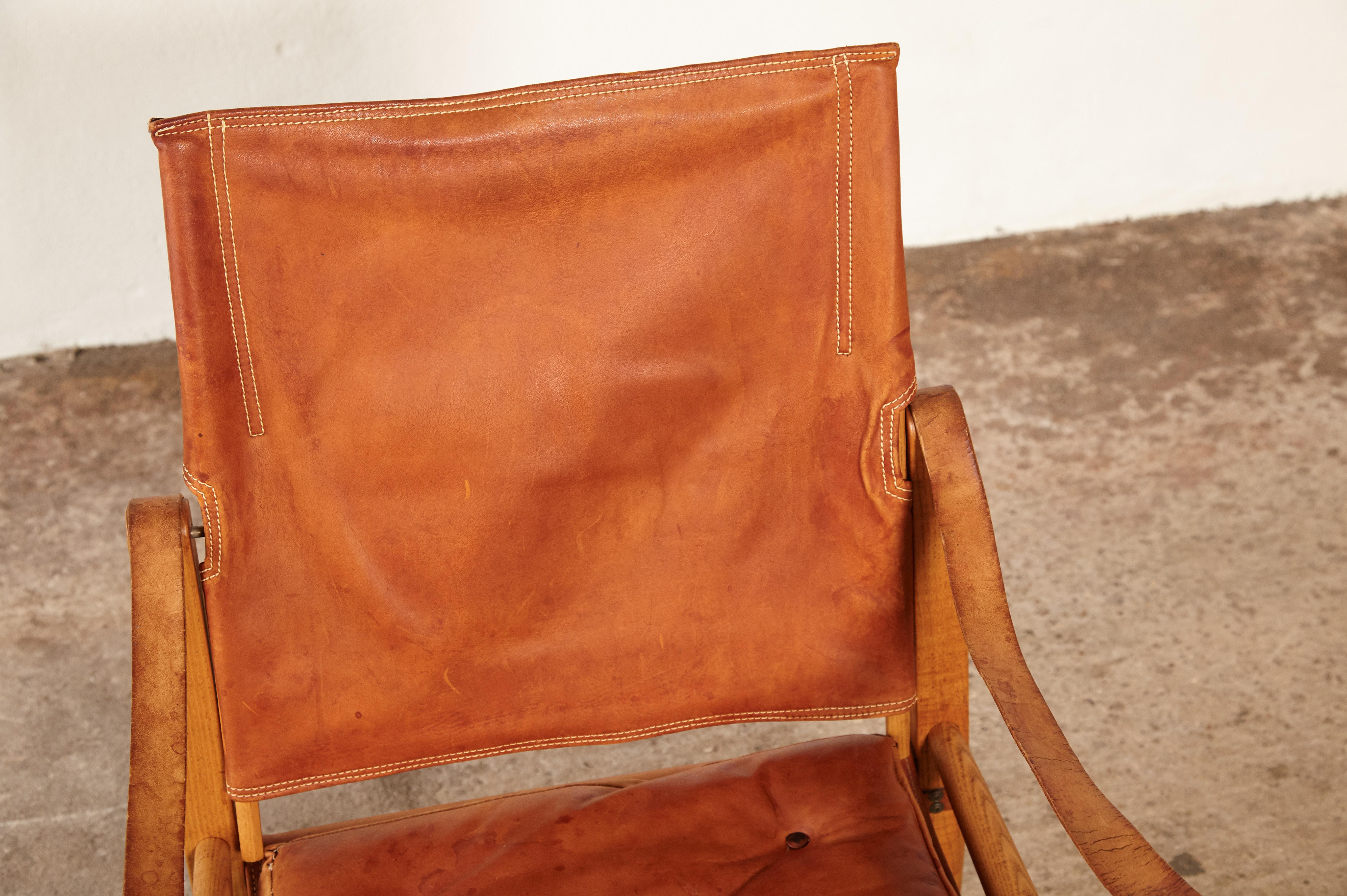 Kaare Klint Safari Chair in Patinated Tan Leather, Rud Rasmussen, Denmark, 1960s 3