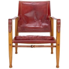 Kaare Klint Safari Chair in Red Leather by Rud Rasmussen, Denmark, 1960s