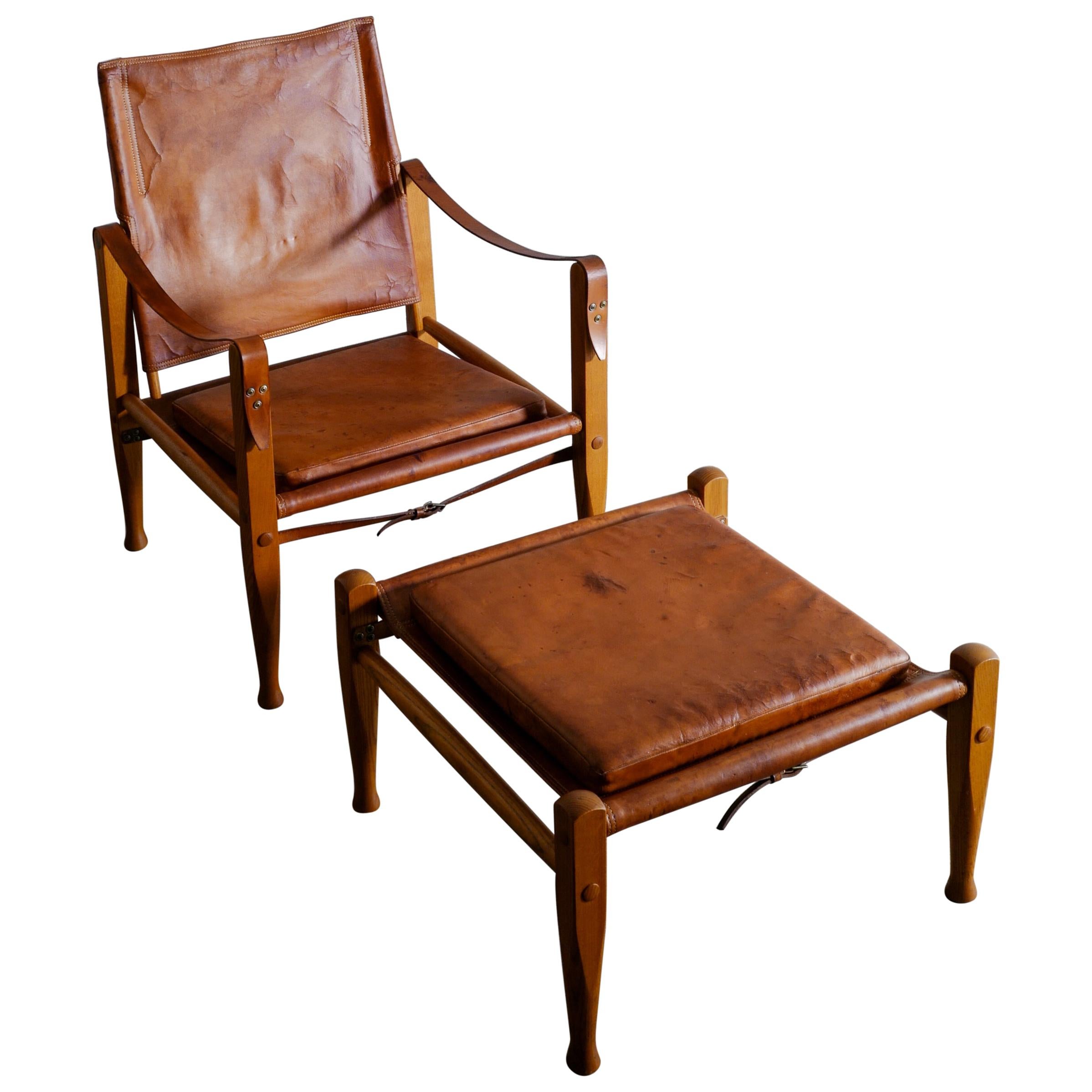 Kaare Klint "Safari Chair & Ottoman" in Leather for Rud Rasmussen, Denmark 1960s