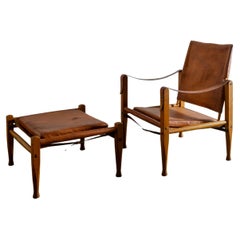 Kaare Klint "Safari Chair & Ottoman" in Leather for Rud Rasmussen, Denmark 1960s