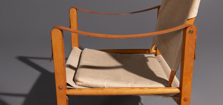 Fabric Kaare Klint Safari Chair Produced by Rud Rasmussen, Denmark For Sale