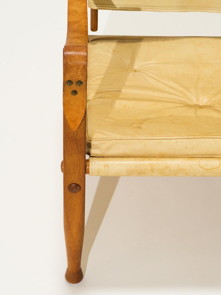 Leather Kaare Klint Safari Chair Produced by Rud Rasmussen in Denmark For Sale