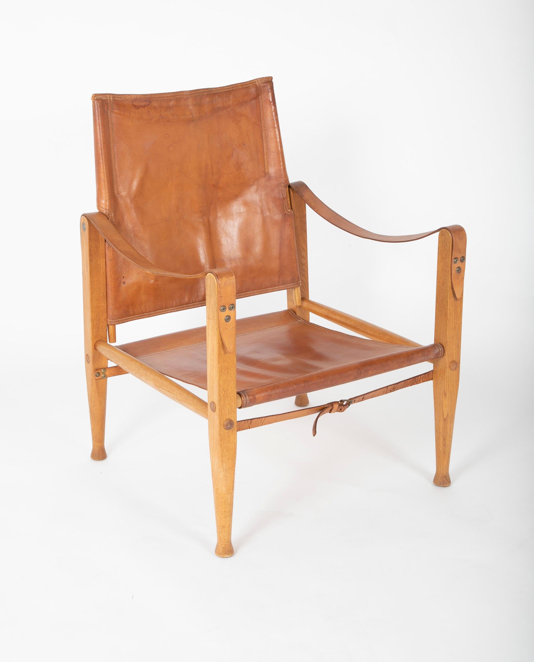 A Model KK47000 Kaare Klint Safari chair produced in Denmark by Rasmussen.