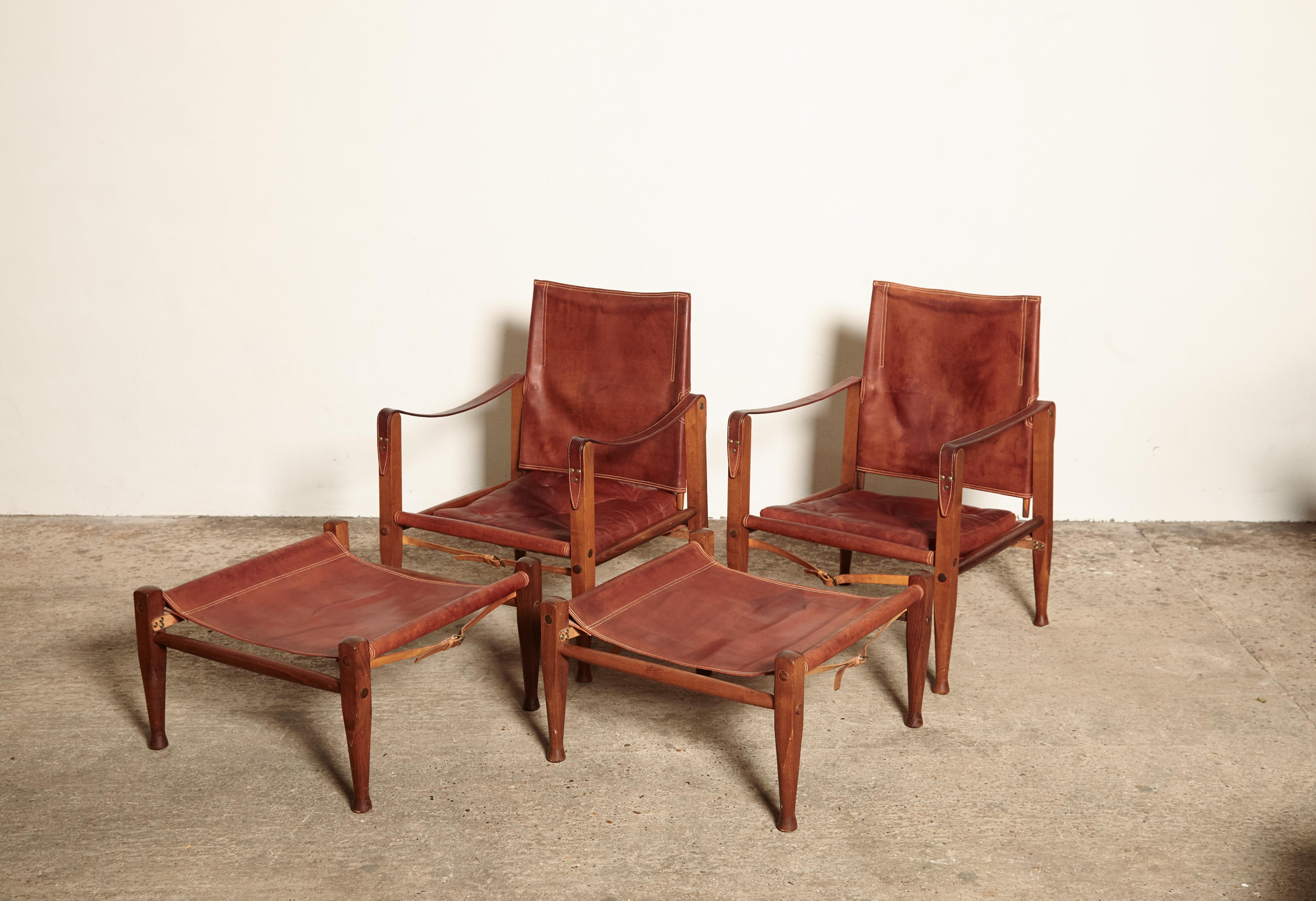Kaare Klint Safari Chairs and Footstools, Rud Rasmussen, Denmark, 1950s 10