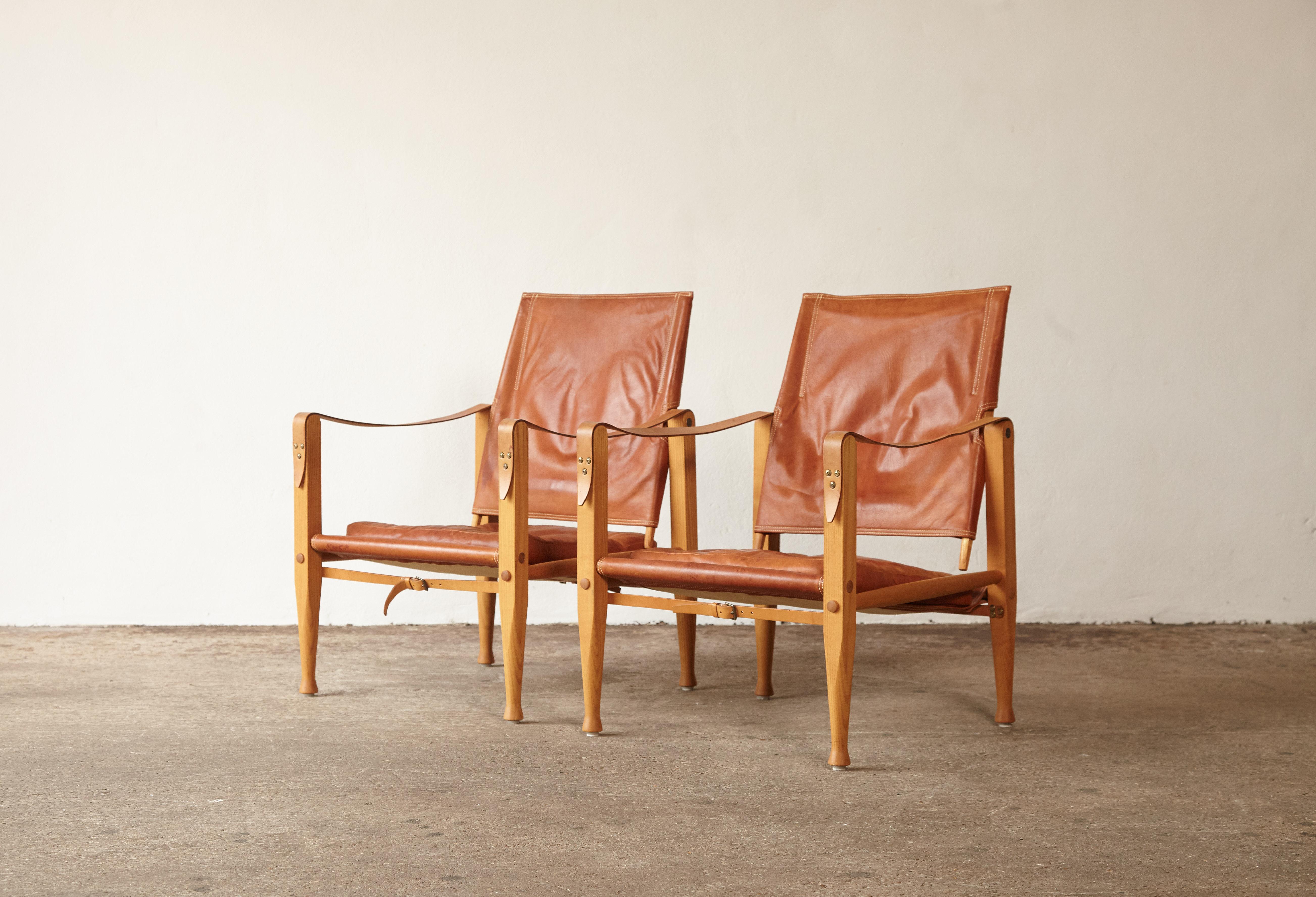 Mid-Century Modern Kaare Klint Safari Chairs and Footstools, Rud Rasmussen, Denmark, 1960s
