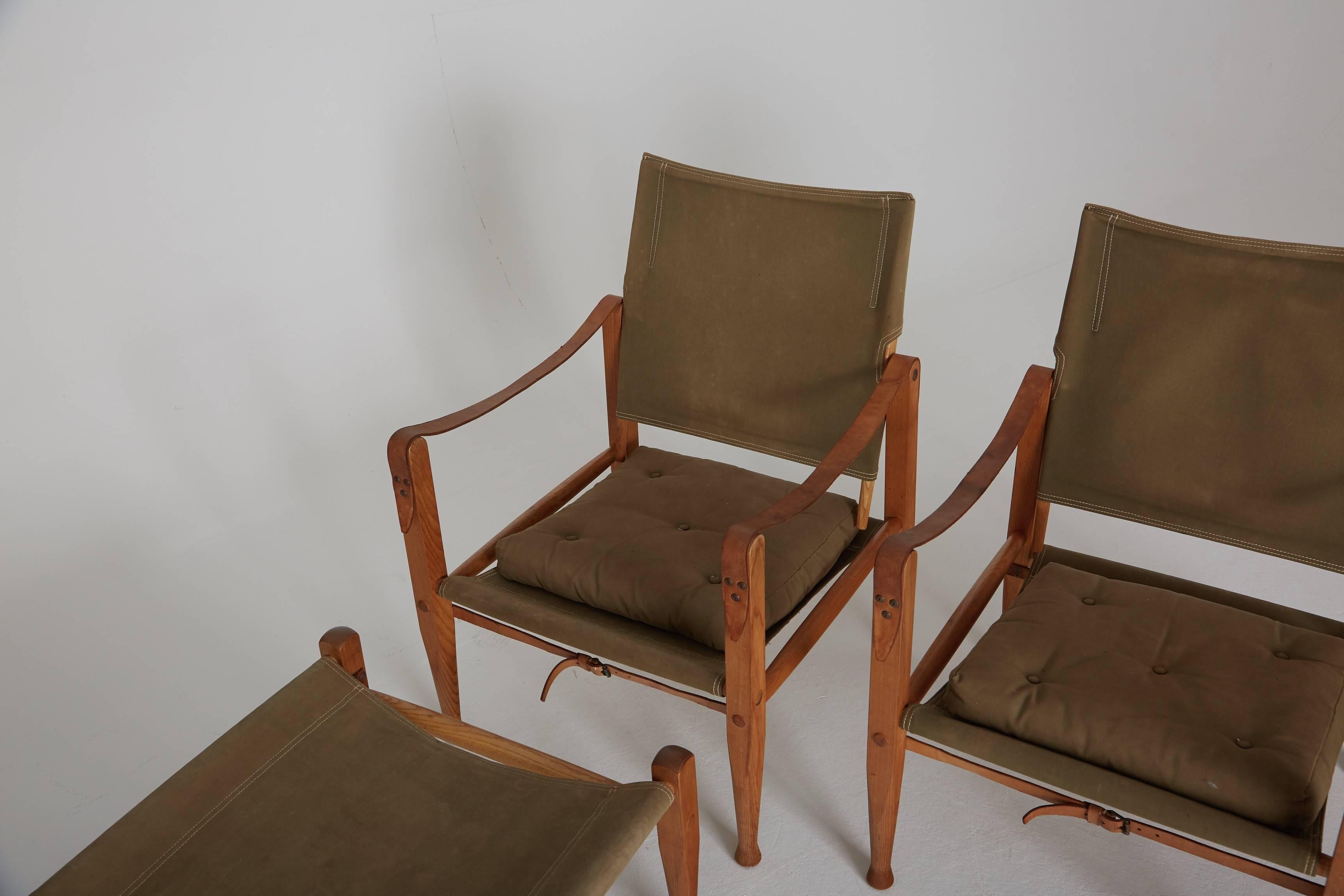 Kaare Klint Safari Chairs and Stool in Canvas, Rud Rasmussen, Denmark, 1960s 4