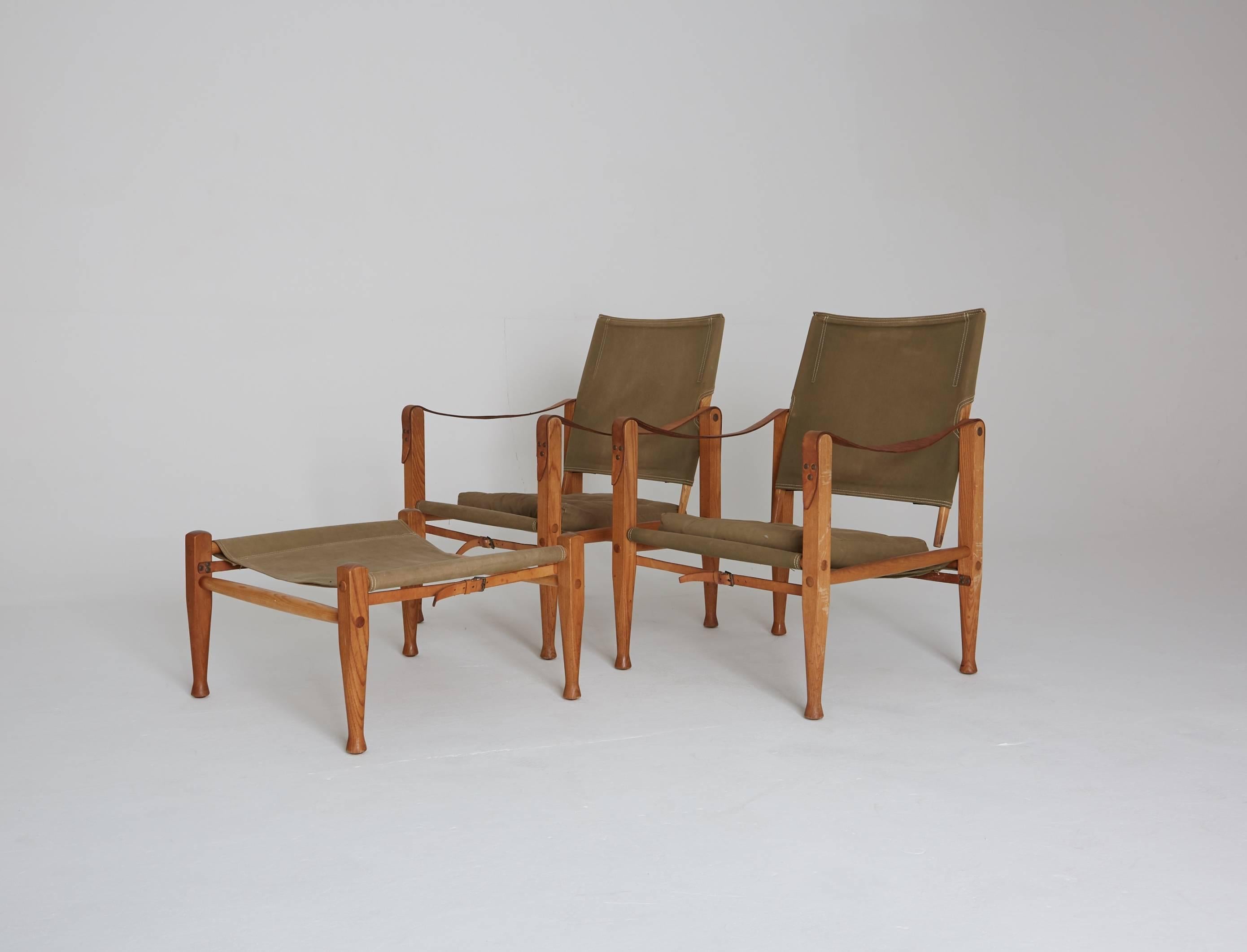 Kaare Klint Safari Chairs and Stool in Canvas, Rud Rasmussen, Denmark, 1960s 5