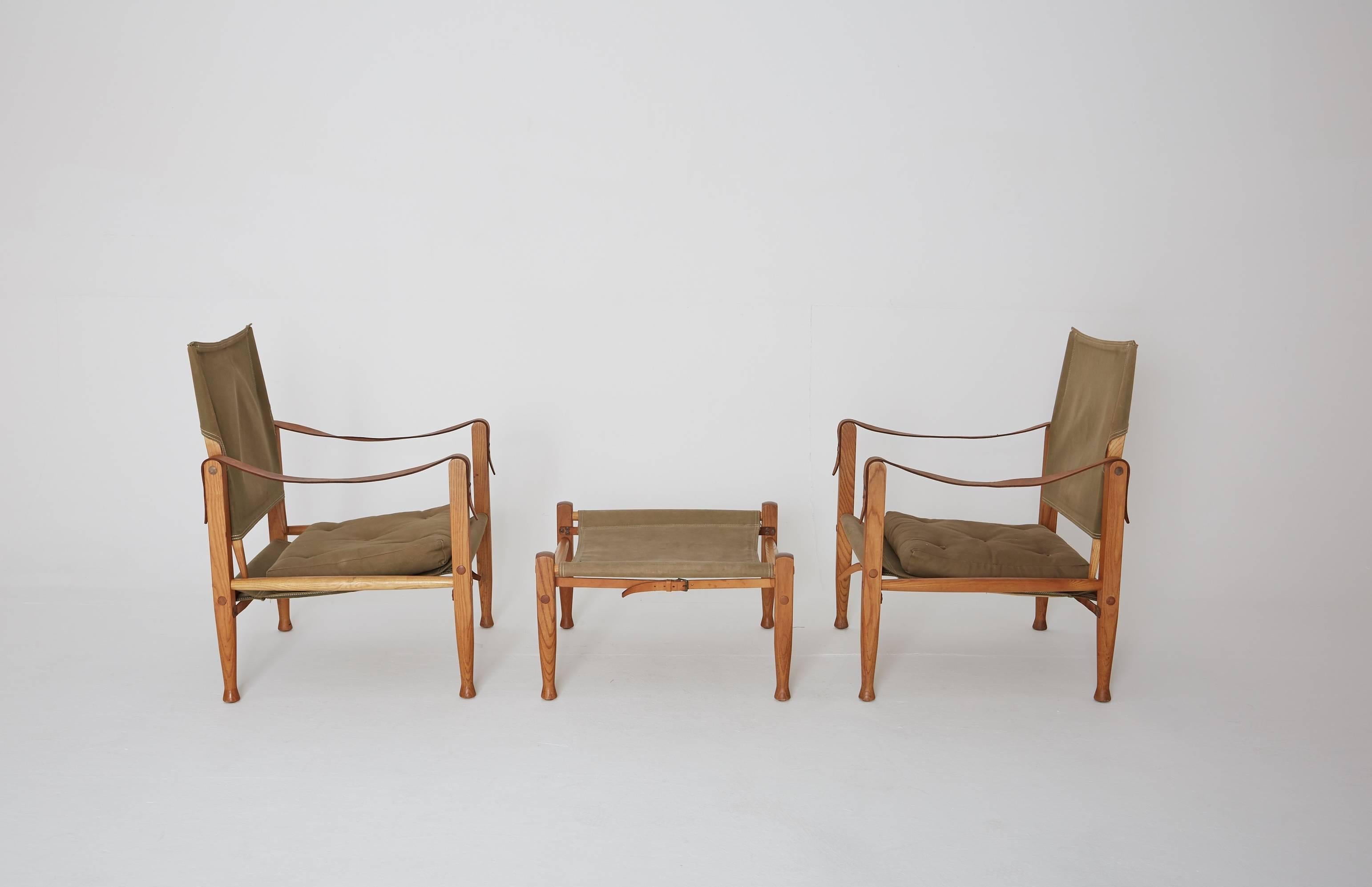 Kaare Klint Safari Chairs and Stool in Canvas, Rud Rasmussen, Denmark, 1960s In Good Condition In London, GB