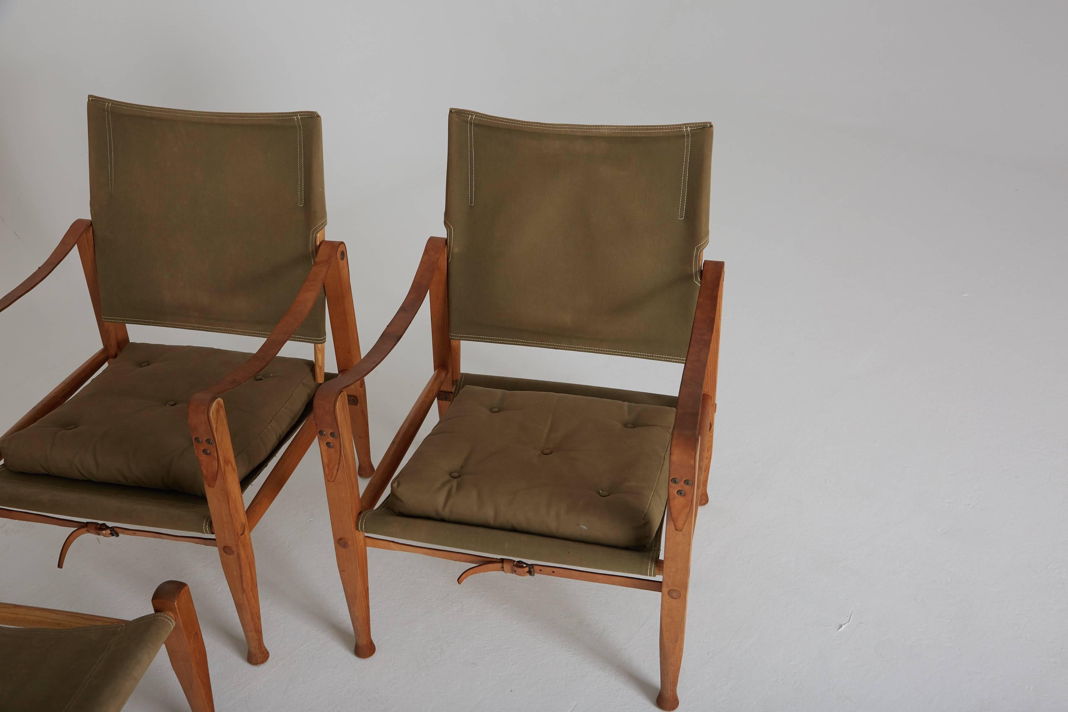 Kaare Klint Safari Chairs and Stool in Canvas, Rud Rasmussen, Denmark, 1960s 3