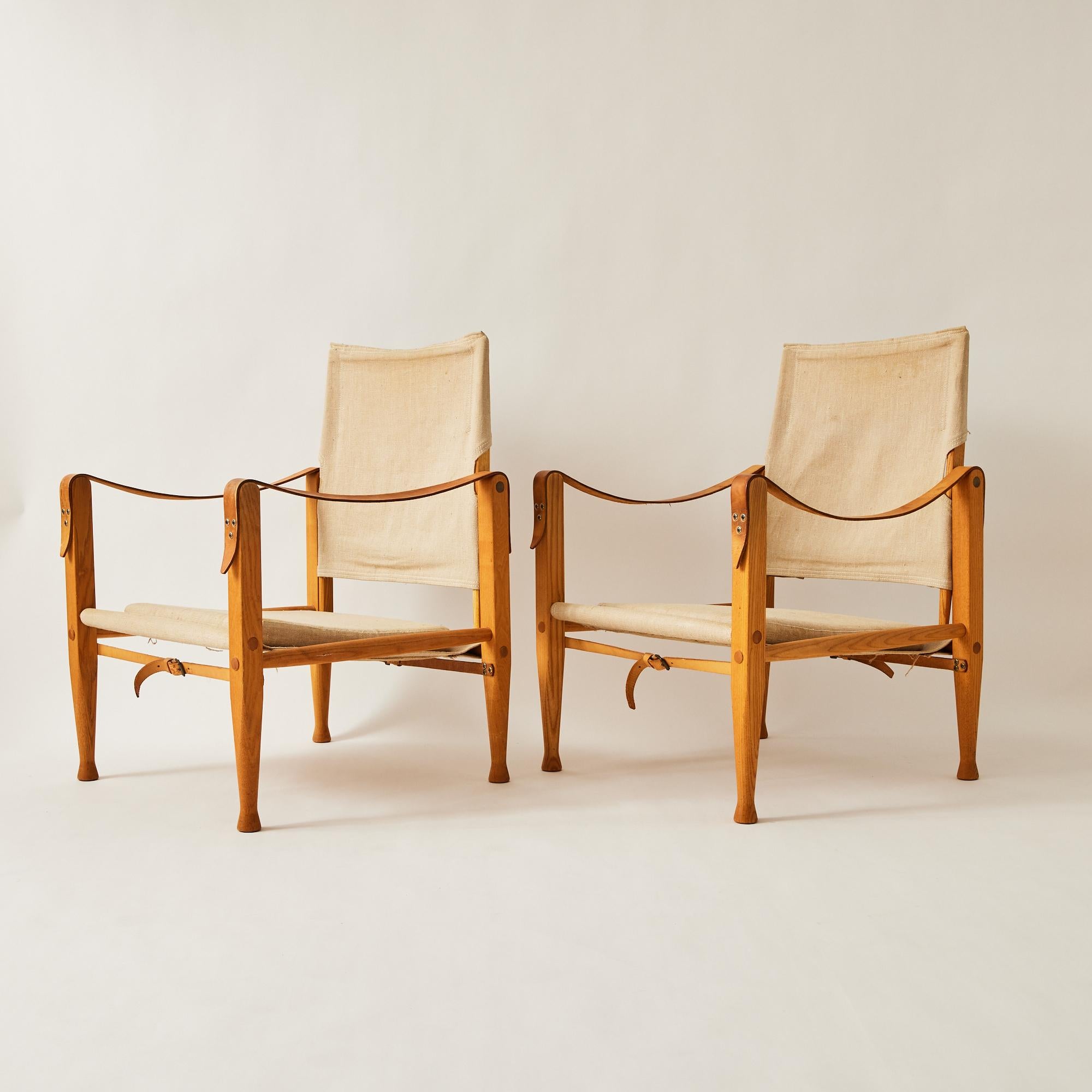 Scandinavian Modern Kaare Klint Safari Chairs for Rud Rasmussen, Ash and Canvas 1960s