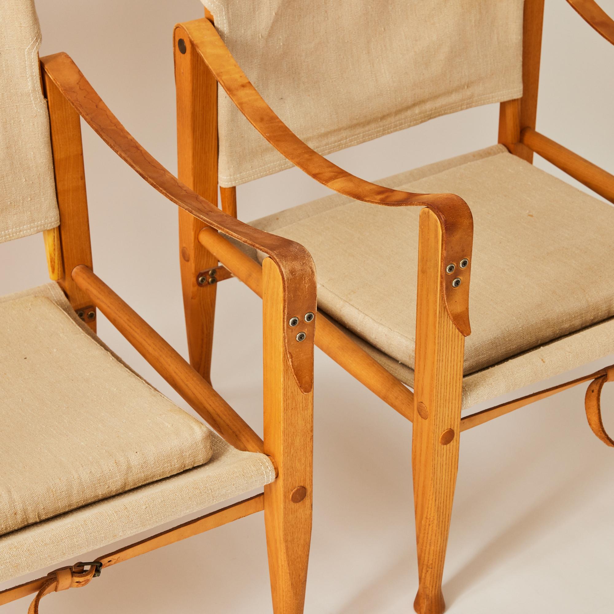 Swedish Kaare Klint Safari Chairs for Rud Rasmussen, Ash and Canvas 1960s
