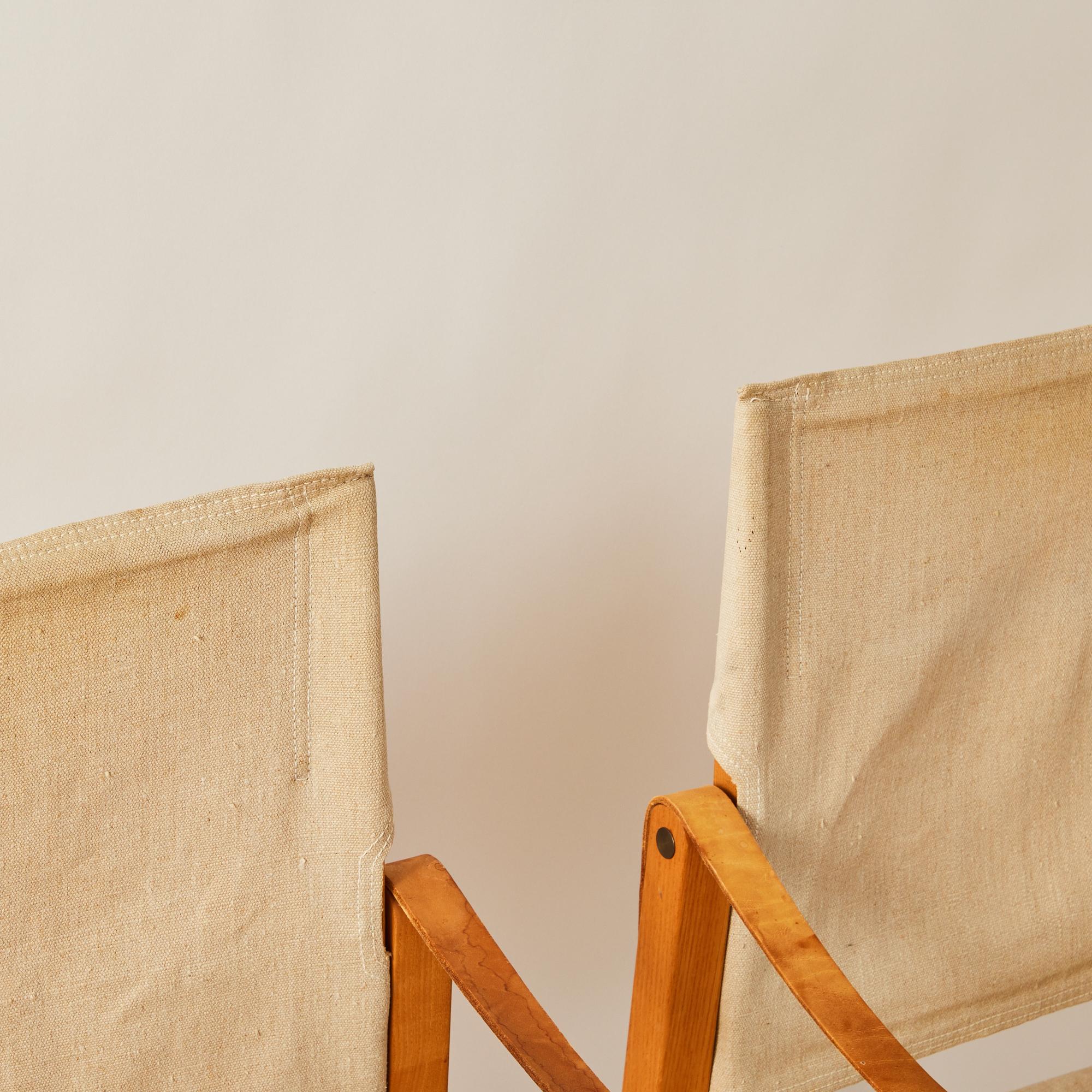 Kaare Klint Safari Chairs for Rud Rasmussen, Ash and Canvas 1960s In Good Condition In Brooklyn, NY
