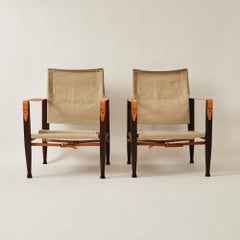 Paire de chaises safari Kaare Klint pour Rud Rasmussen en frêne et toile