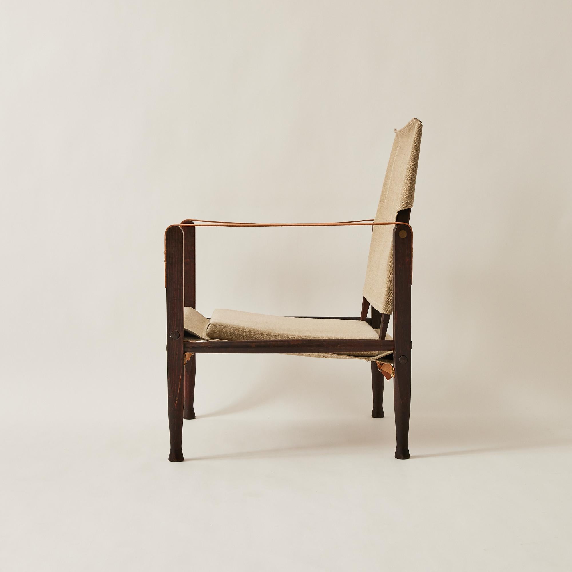 Danish Kaare Klint Safari Chairs for Rud Rasmussen in Ash and Canvas- a Pair For Sale