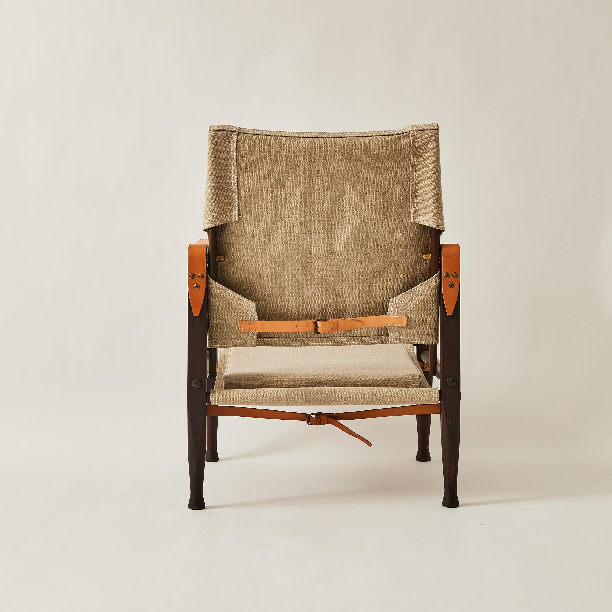 Kaare Klint Safari Chairs for Rud Rasmussen in Ash and Canvas- a Pair In Good Condition For Sale In Brooklyn, NY