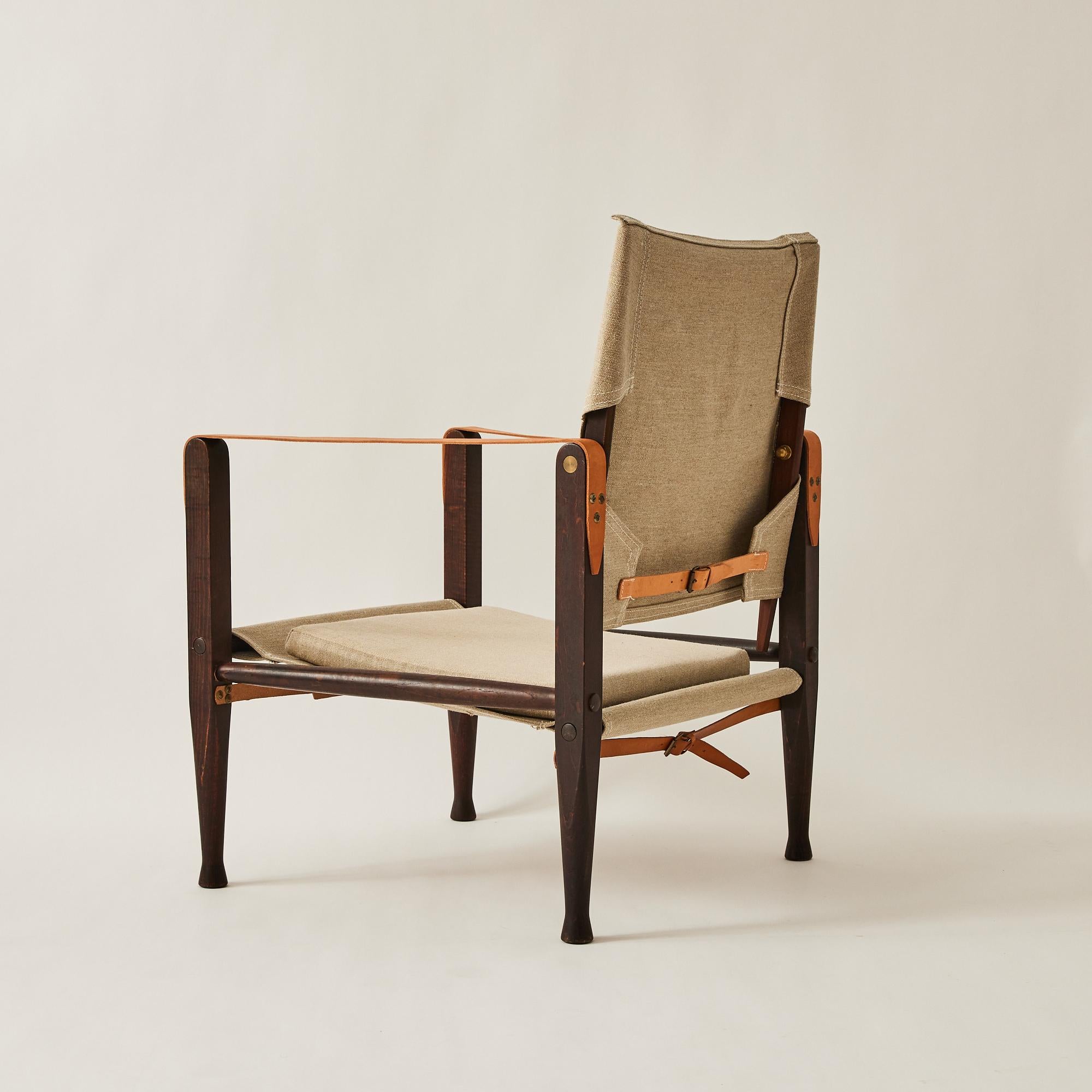 20ième siècle Paire de chaises Safari Kaare Klint pour Rud Rasmussen en frêne et toile en vente