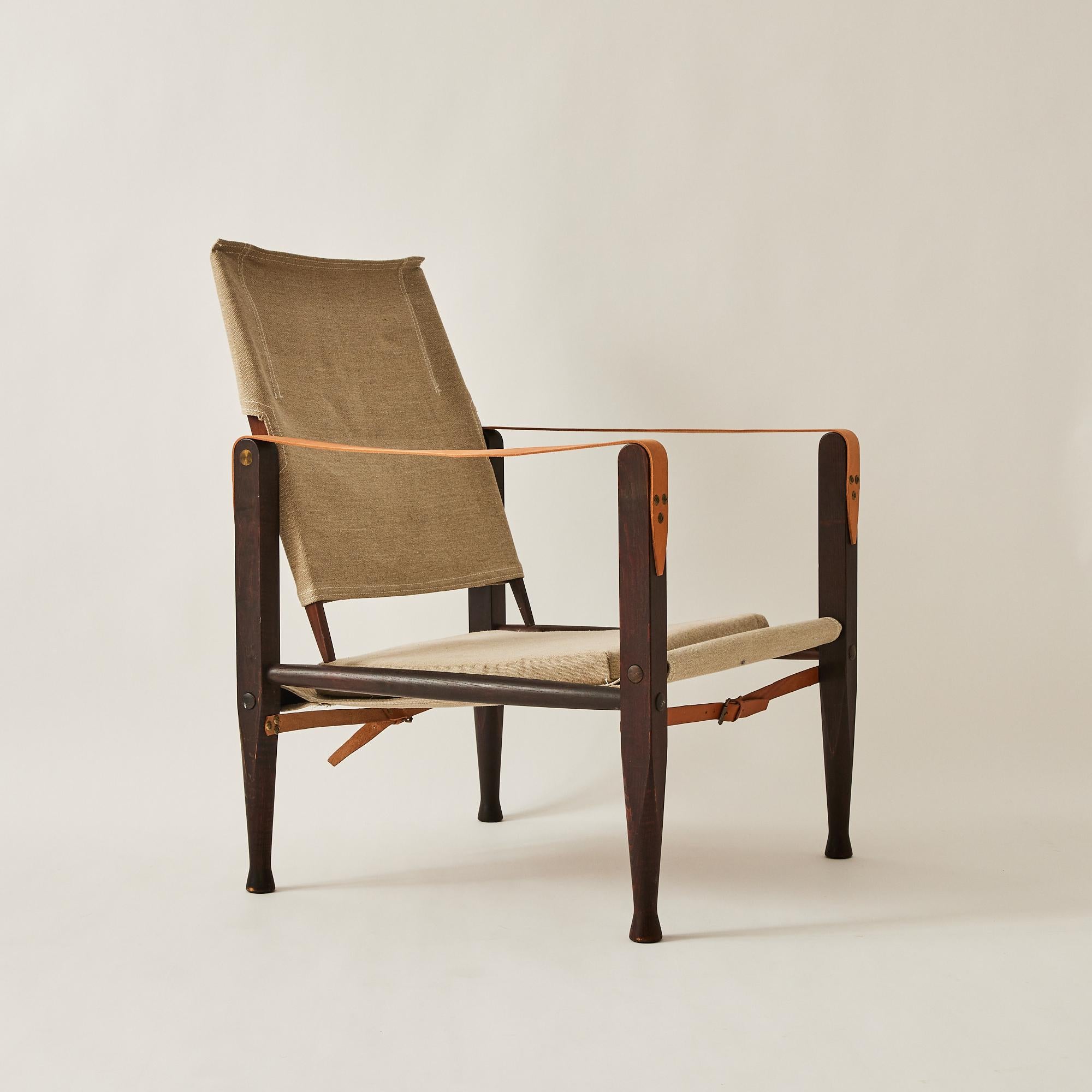 Kaare Klint Safari Chairs for Rud Rasmussen in Ash and Canvas- a Pair For Sale 1
