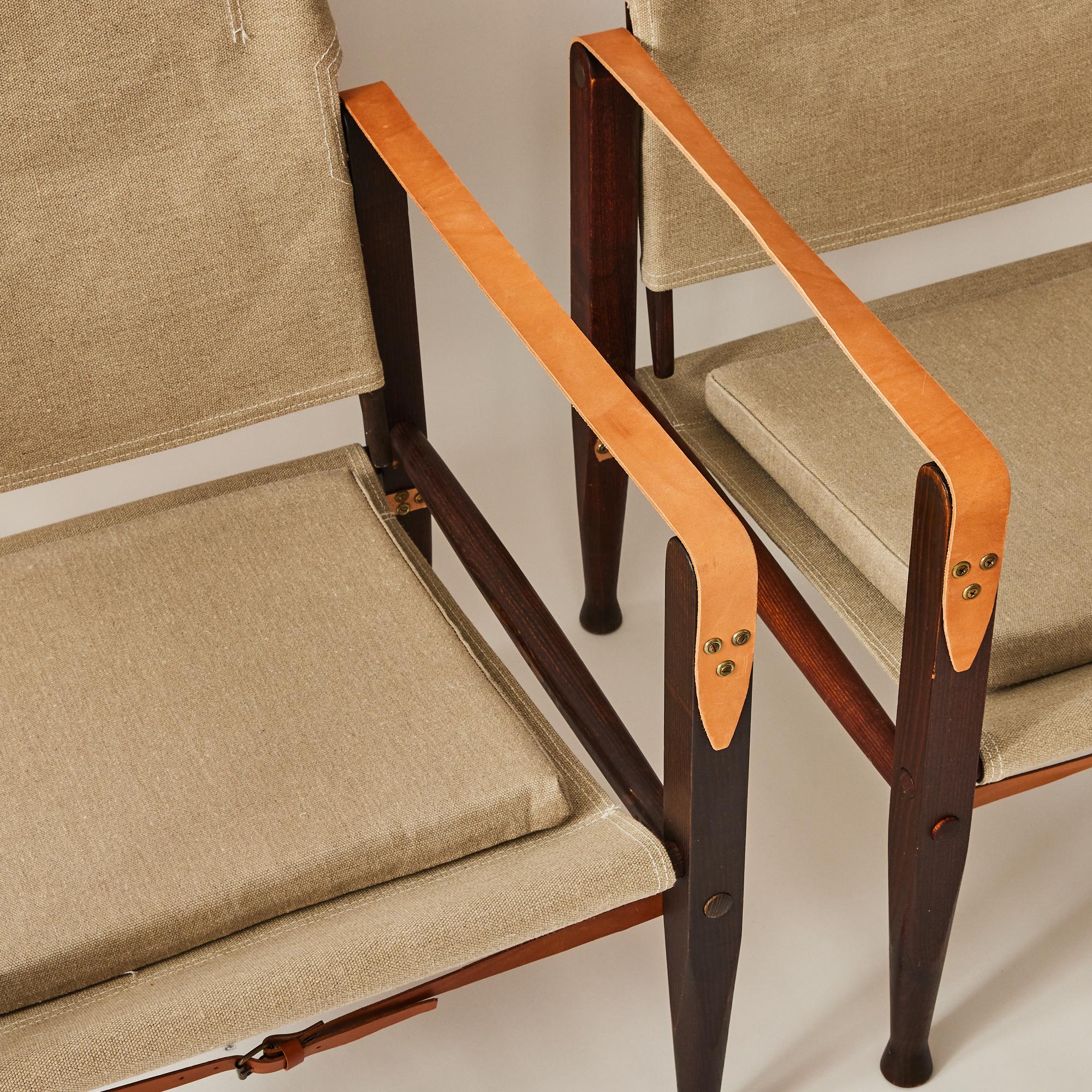 Kaare Klint Safari Chairs for Rud Rasmussen in Ash and Canvas- a Pair For Sale 3