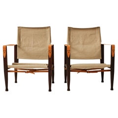 Kaare Klint Safari Chairs for Rud Rasmussen in Ash and Canvas- a Pair