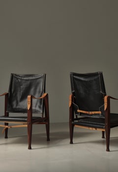 Chaises longues "Safari" en cuir noir et frêne, Kaare Klint, Rud Rasmussen, années 1950