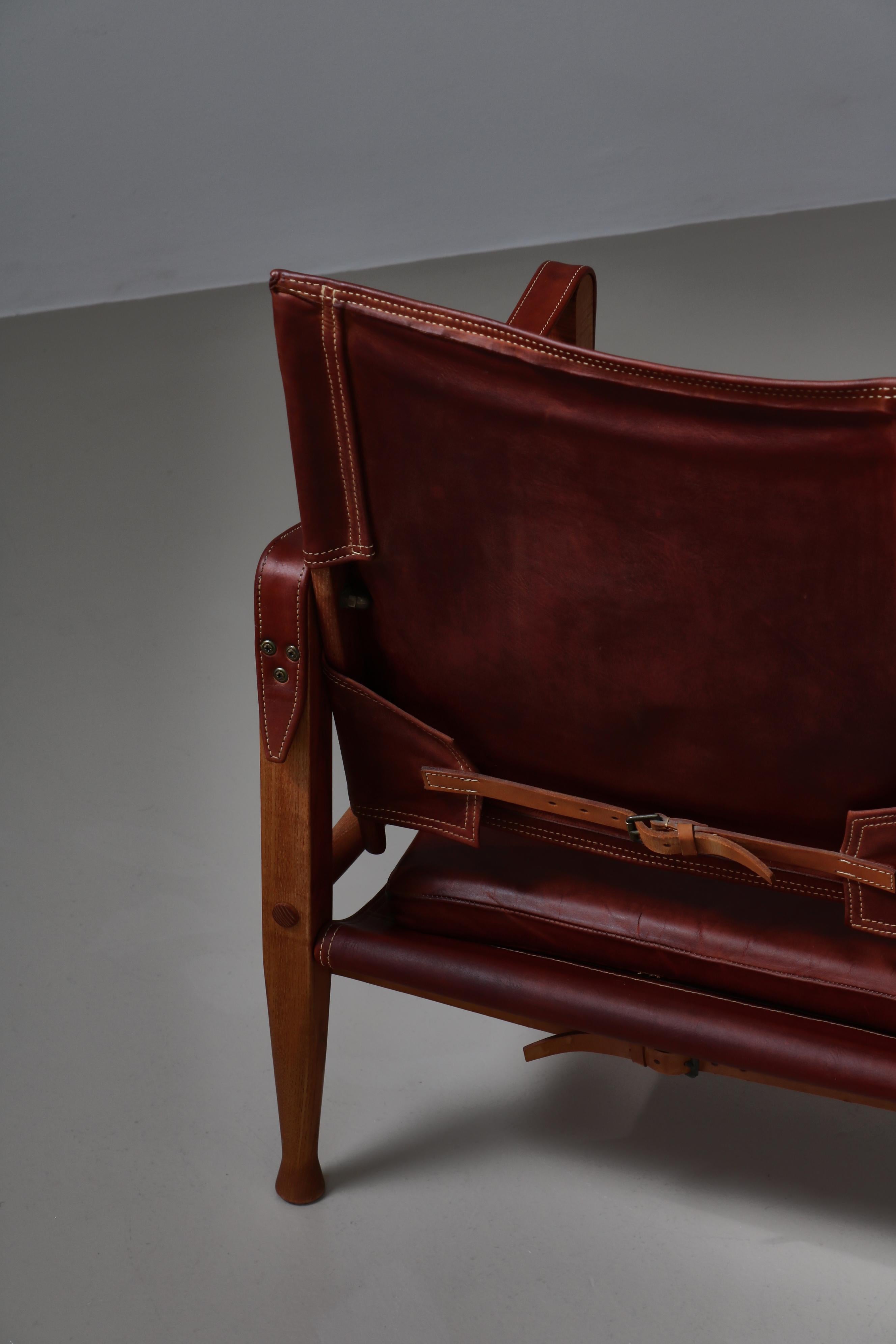 Kaare Klint „Safari“ Loungesessel aus rotem Leder und Esche, Rud Rasmussen, 1950er Jahre im Angebot 7