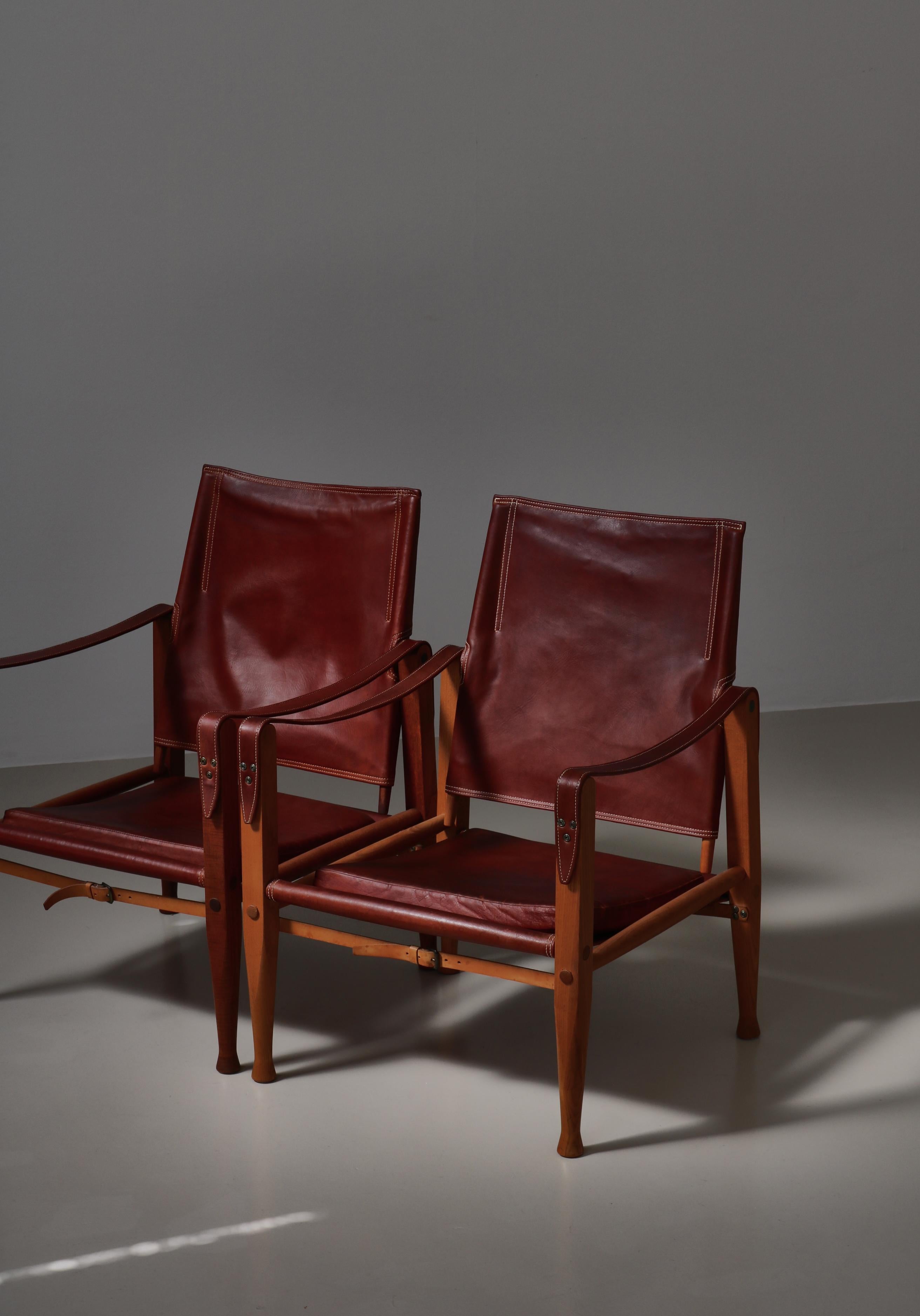 Kaare Klint „Safari“ Loungesessel aus rotem Leder und Esche, Rud Rasmussen, 1950er Jahre (Skandinavische Moderne) im Angebot