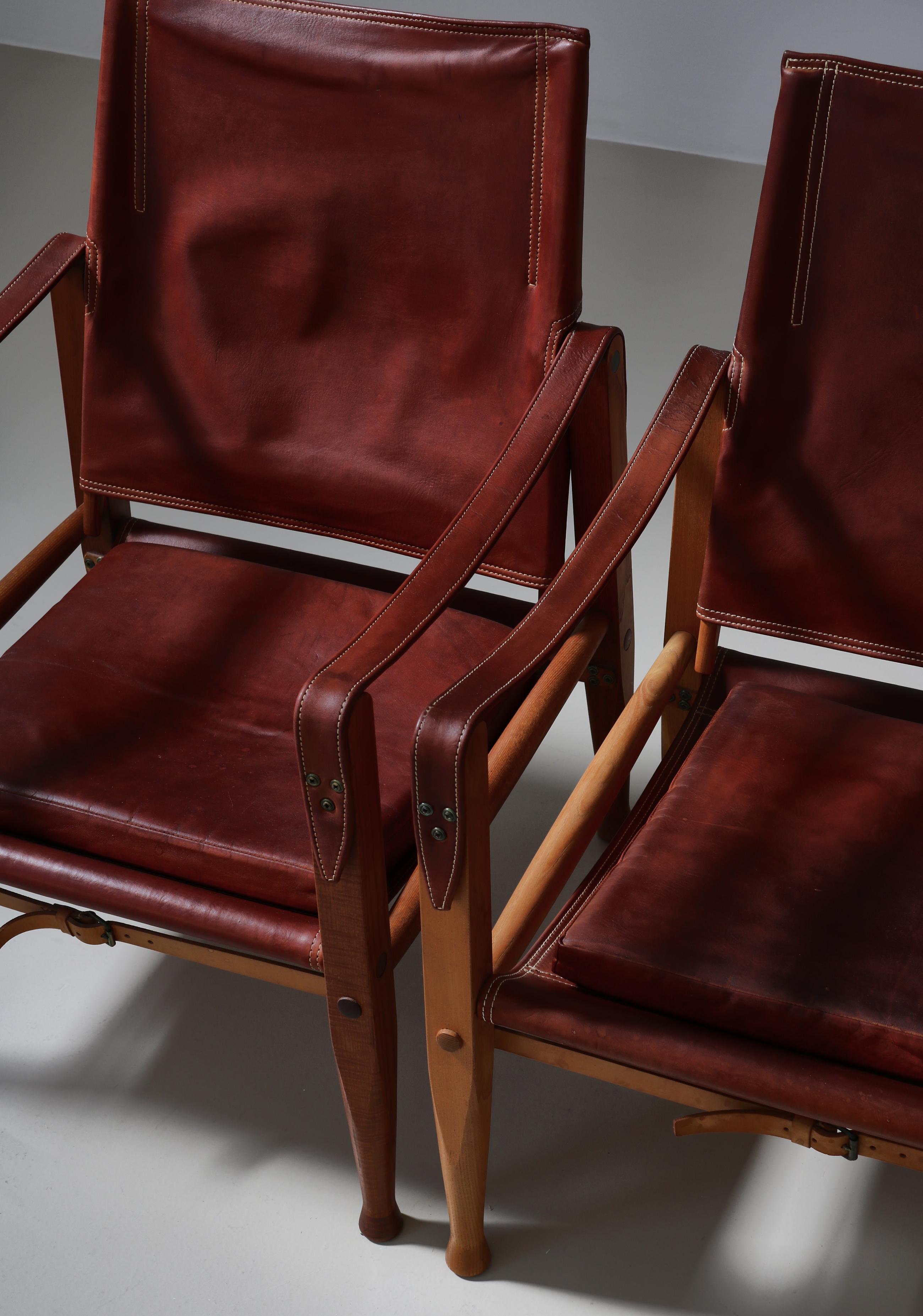 Kaare Klint „Safari“ Loungesessel aus rotem Leder und Esche, Rud Rasmussen, 1950er Jahre (Mitte des 20. Jahrhunderts) im Angebot