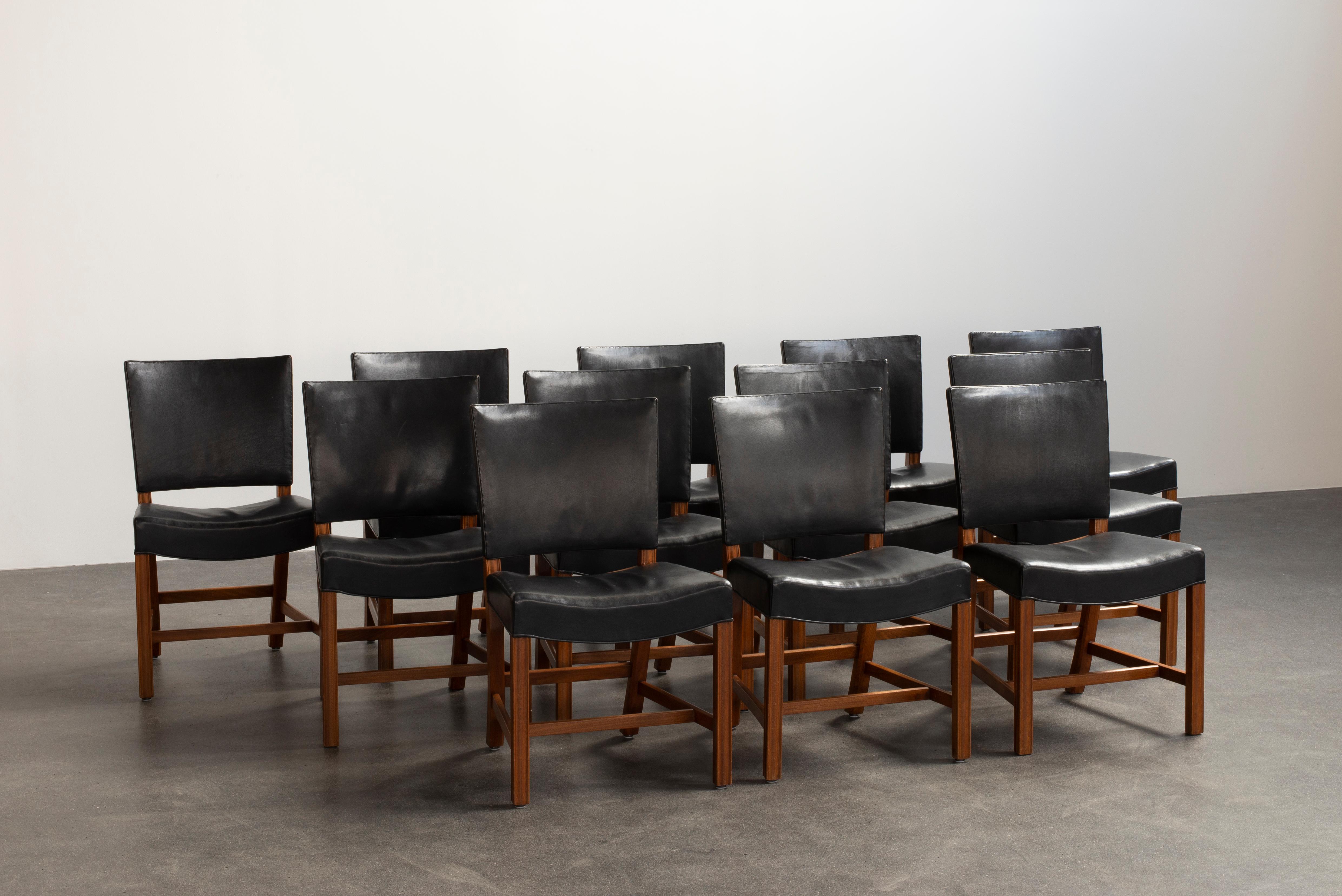Scandinavian Modern Kaare Klint Set of 12 Red Chairs for Rud. Rasmussen
