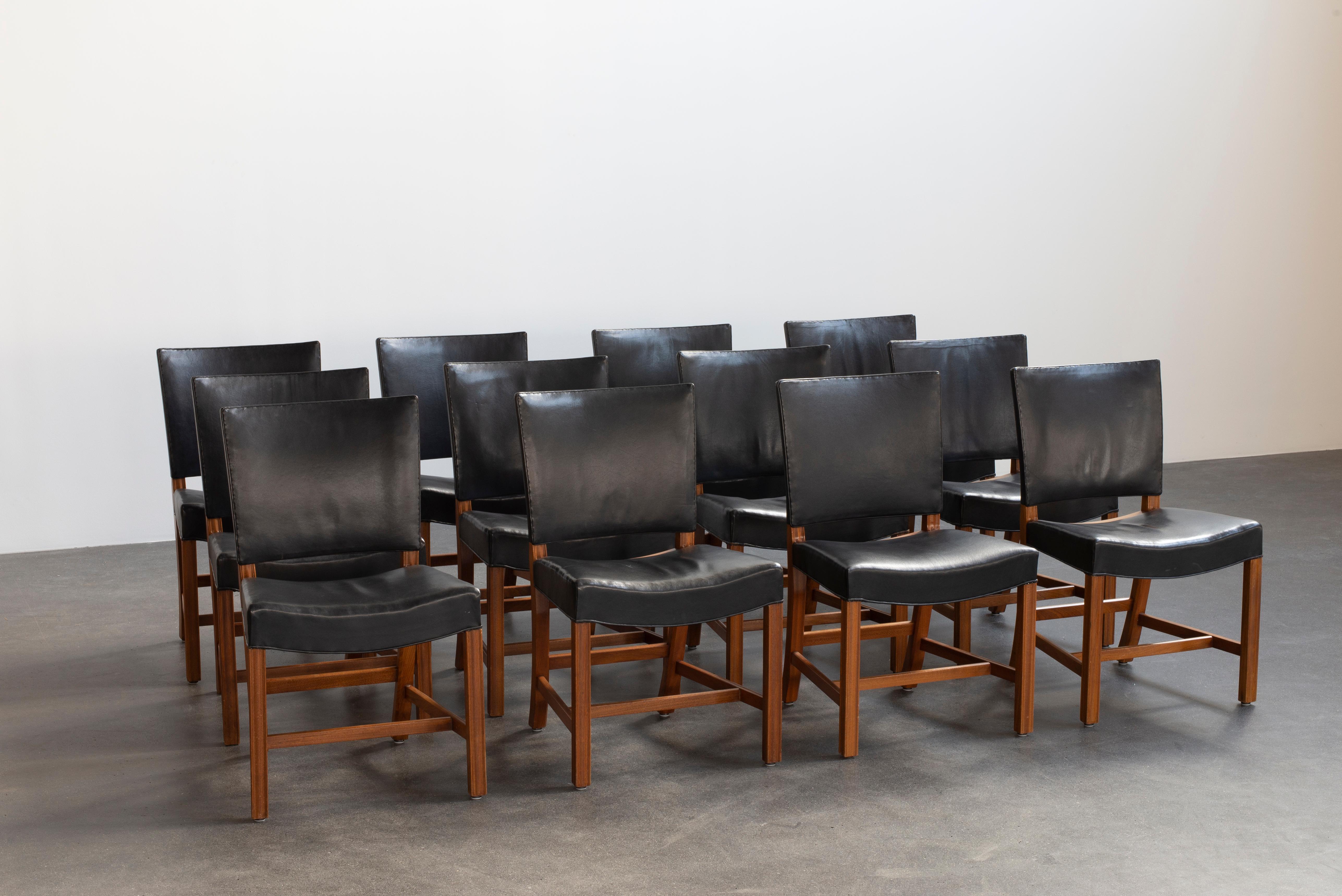 Danish Kaare Klint Set of 12 Red Chairs for Rud. Rasmussen