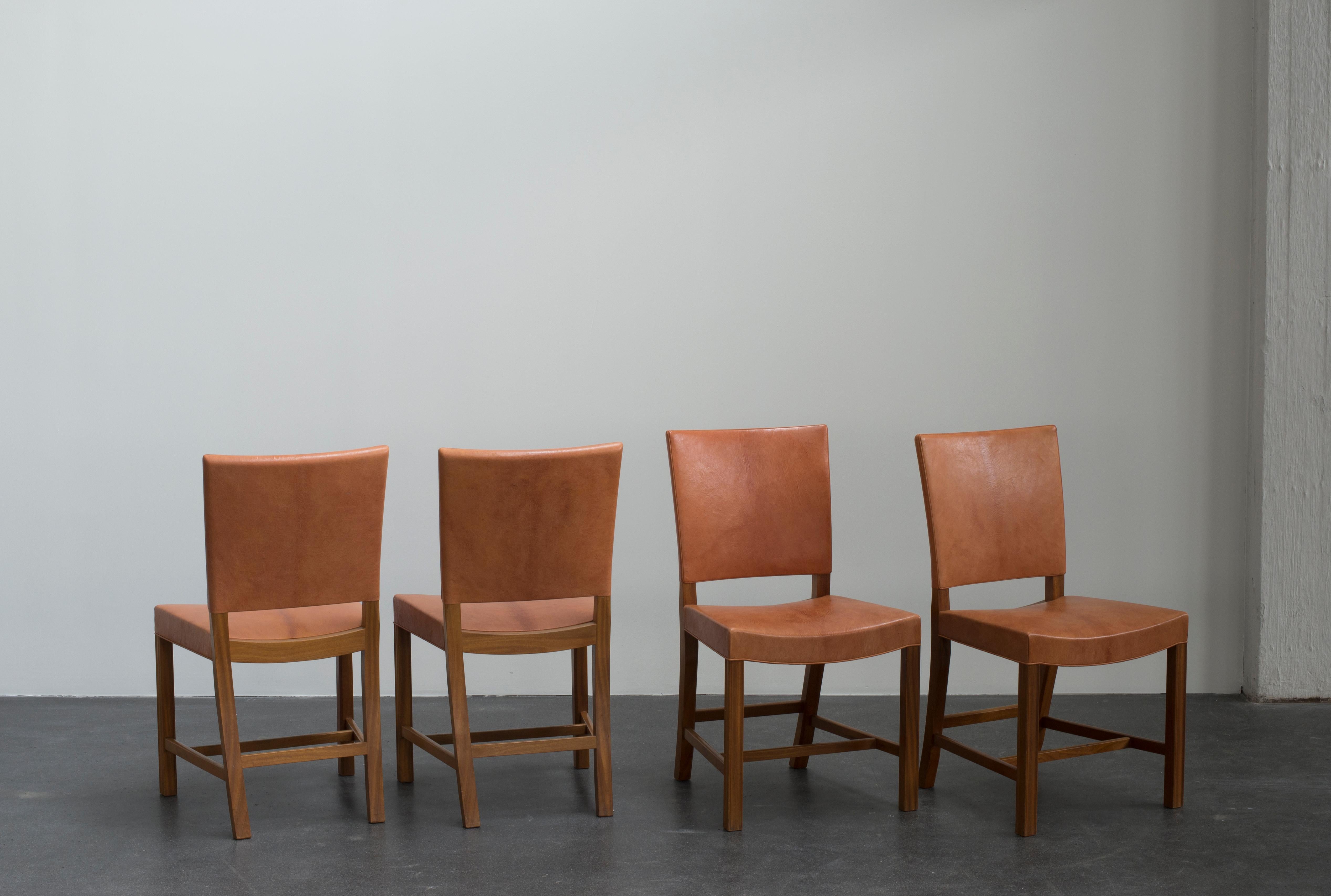 Scandinavian Modern Kaare Klint Set of Four Red Chairs for Rud. Rasmussen