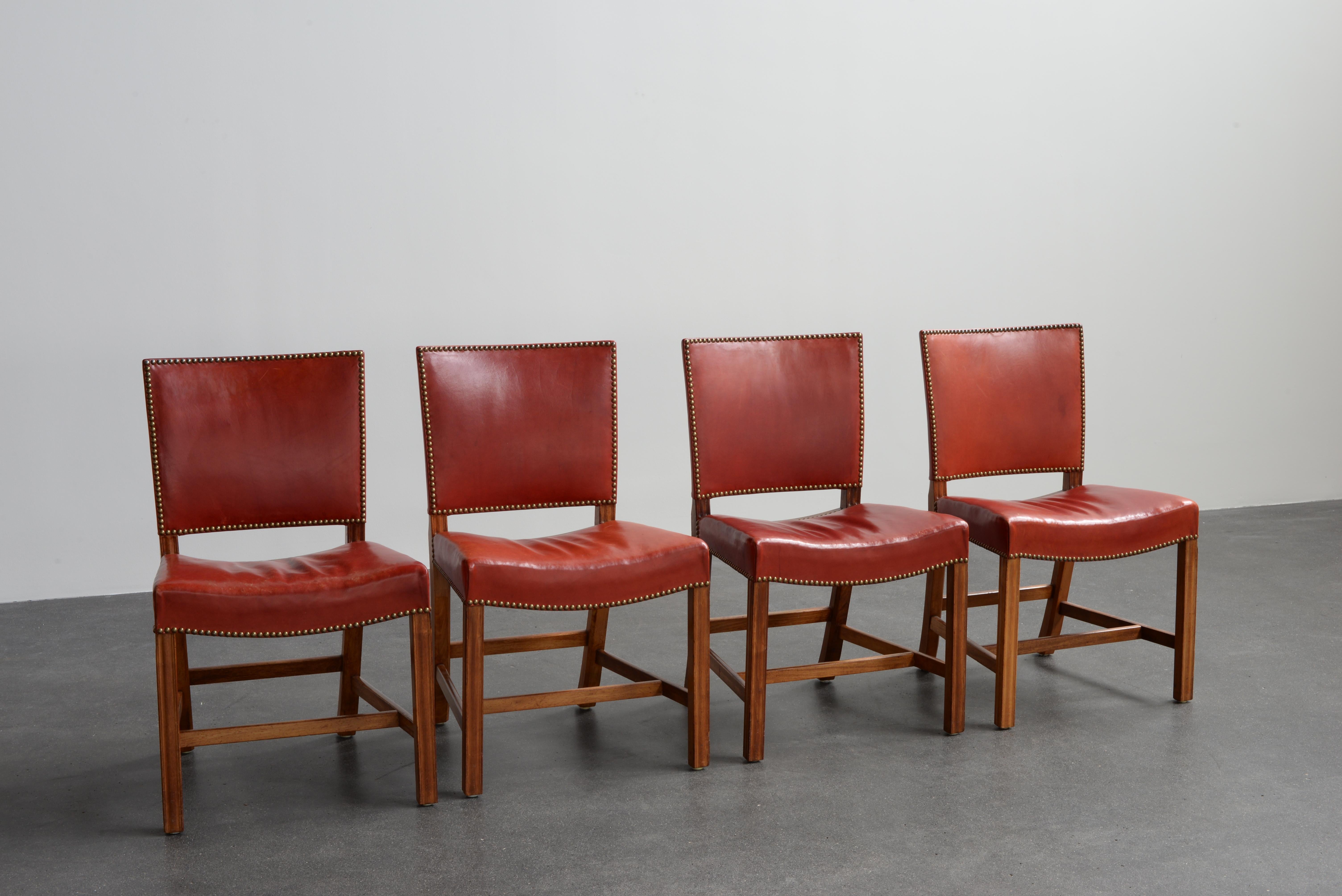 Scandinavian Modern Kaare Klint Set of Four Red Chairs for Rud, Rasmussen