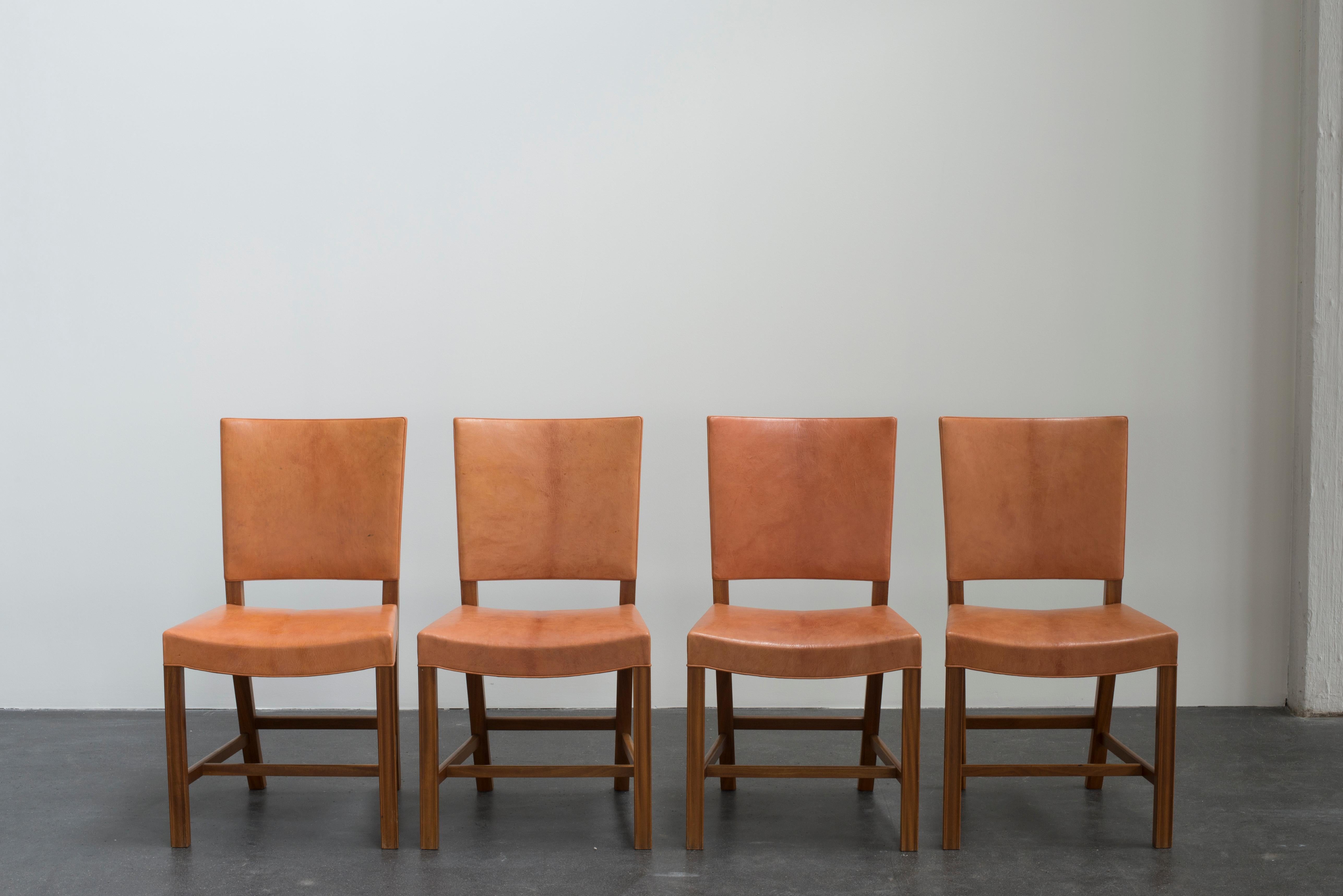 Danish Kaare Klint Set of Four Red Chairs for Rud. Rasmussen
